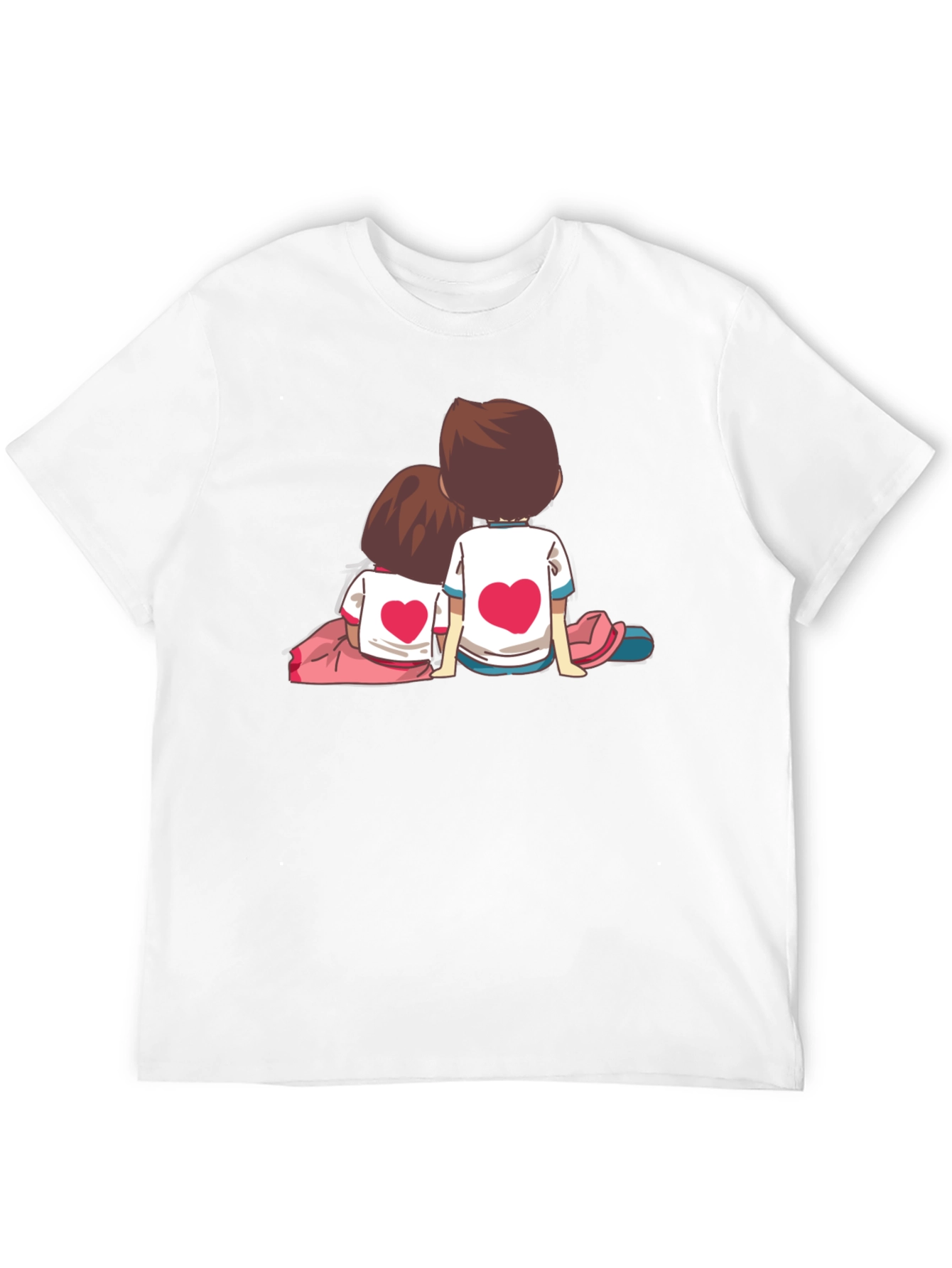 Couple Heart Cartoon Graphic Black T-Shirt