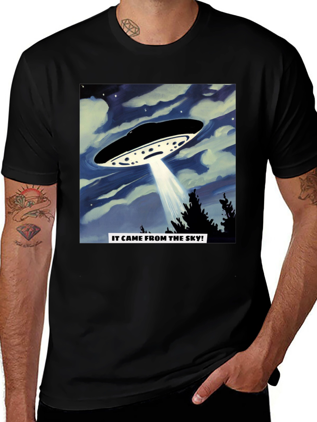 UFO Invasion T-Shirt - It Came From The Sky! Black Tee