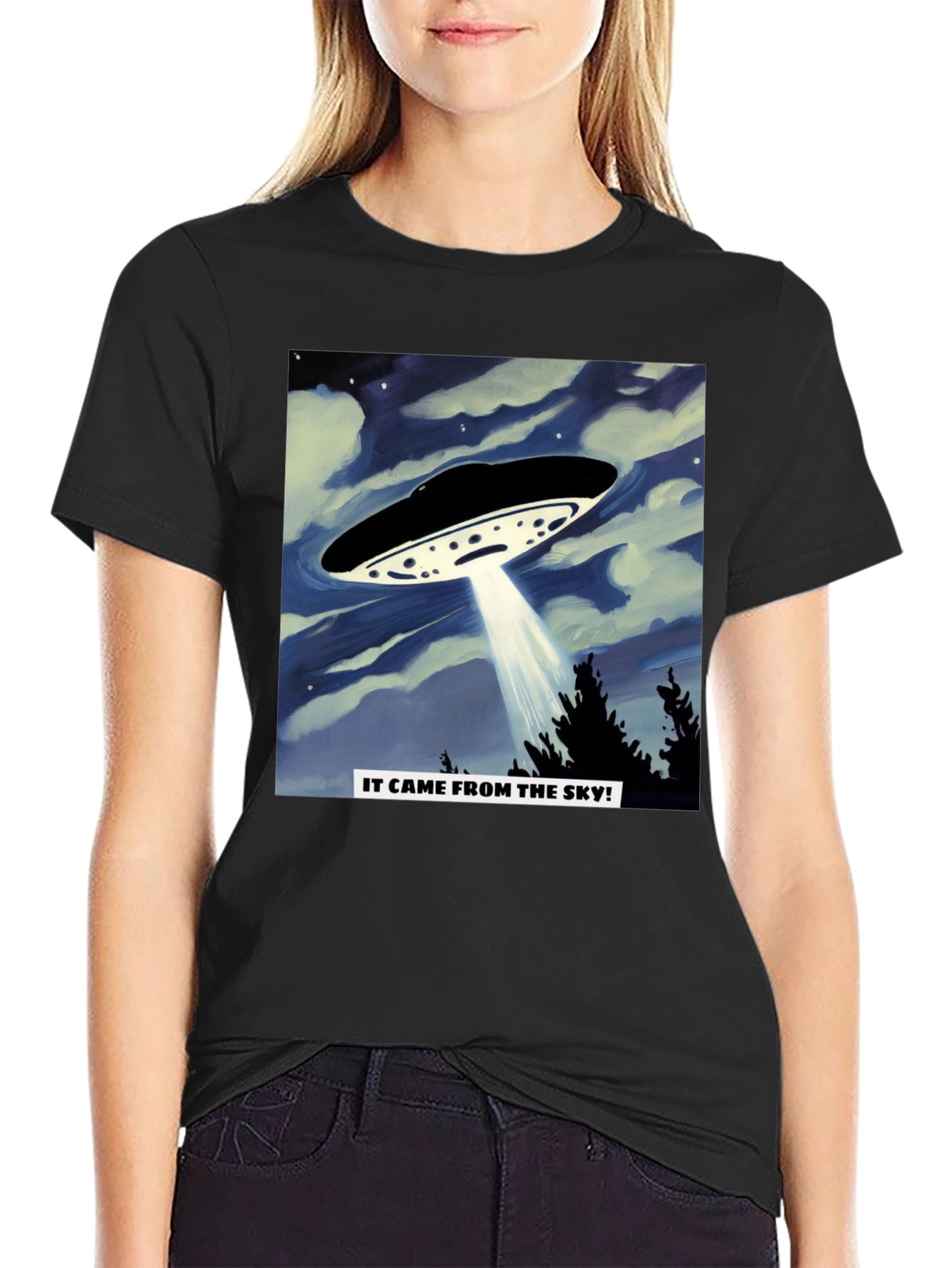 UFO Invasion T-Shirt - It Came From The Sky! Black Tee