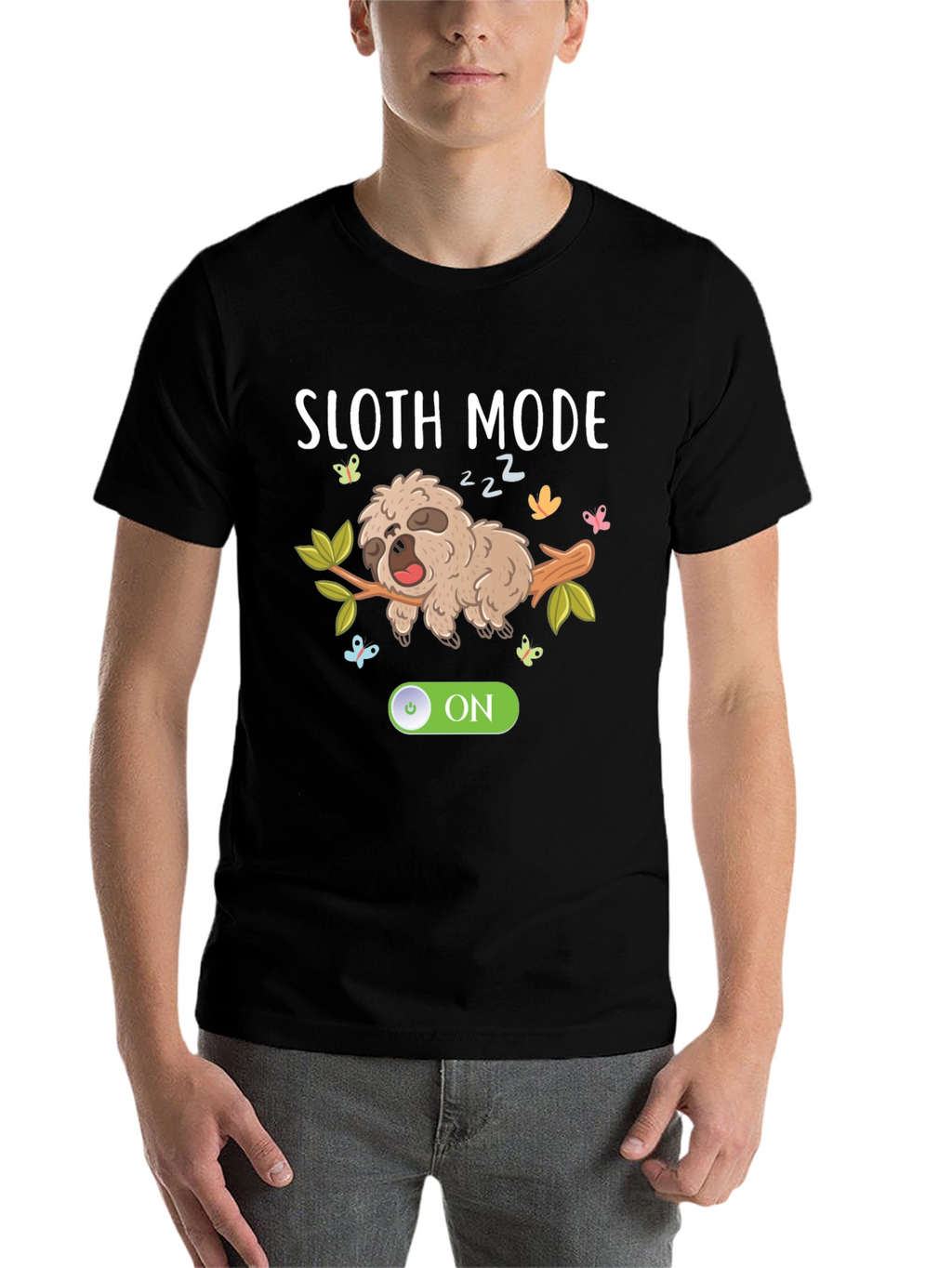 Sloth Mode On Black Graphic T-Shirt