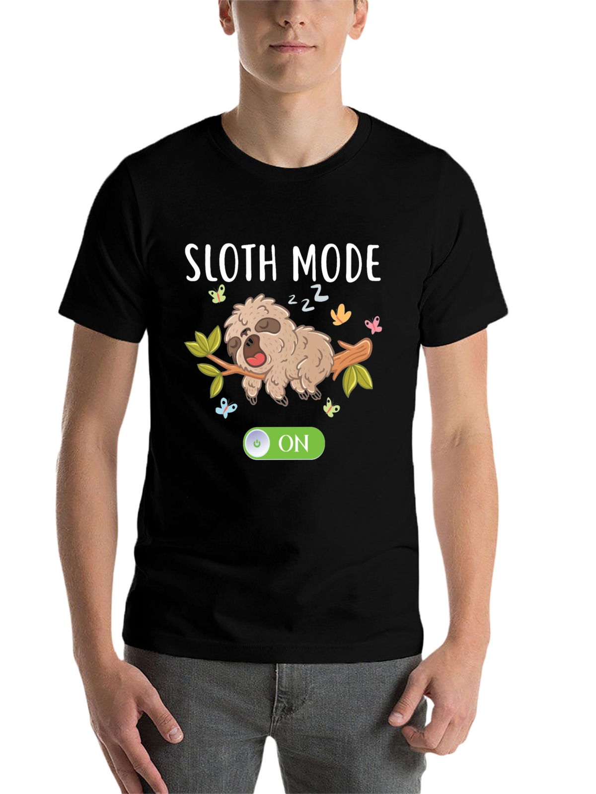 Sloth Mode On Black Graphic T-Shirt