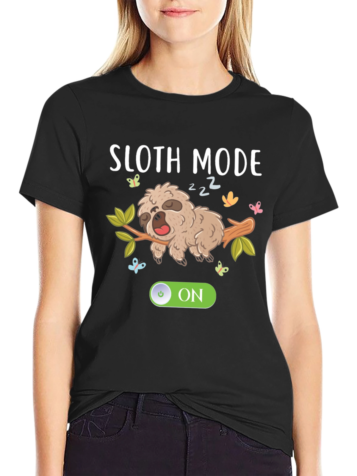 Sloth Mode On Black Graphic T-Shirt