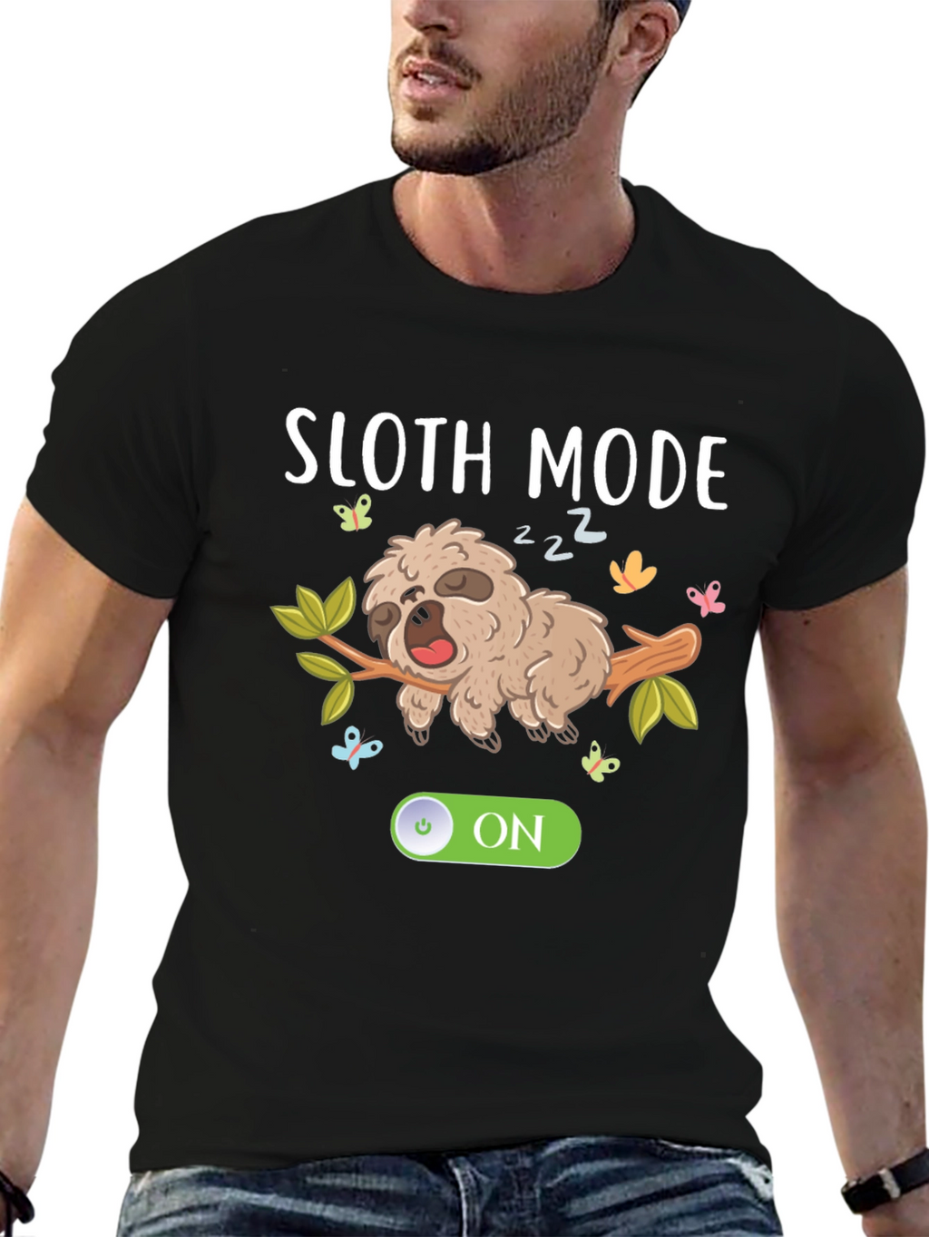 Sloth Mode On Black Graphic T-Shirt