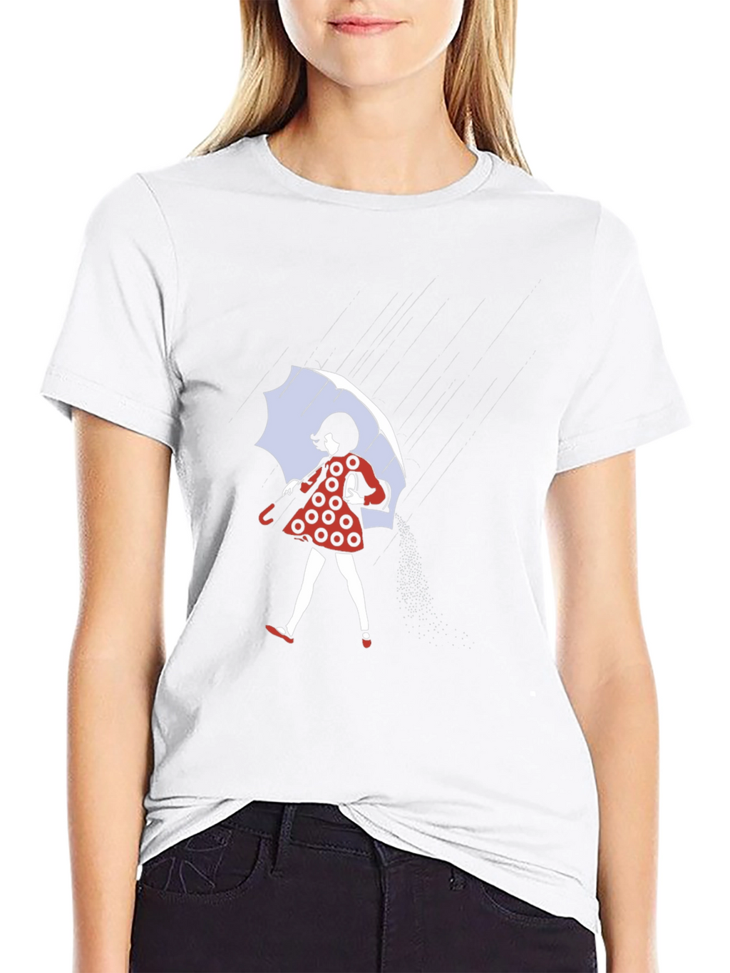 Rainy Day T-Shirt: Polka Dot Dress & Umbrella