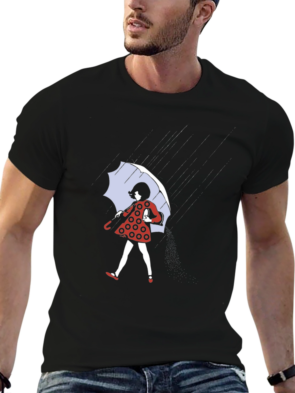 Rainy Day T-Shirt: Polka Dot Dress & Umbrella