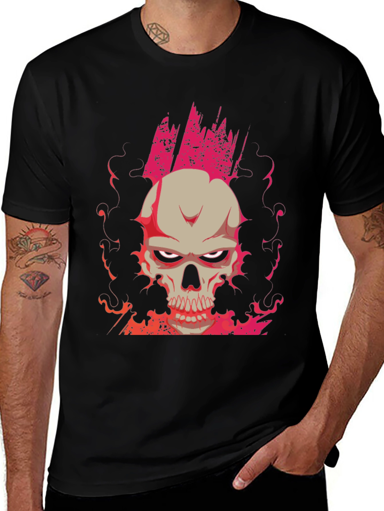 Skull Graphic Print Tee - Mens Black T-Shirt
