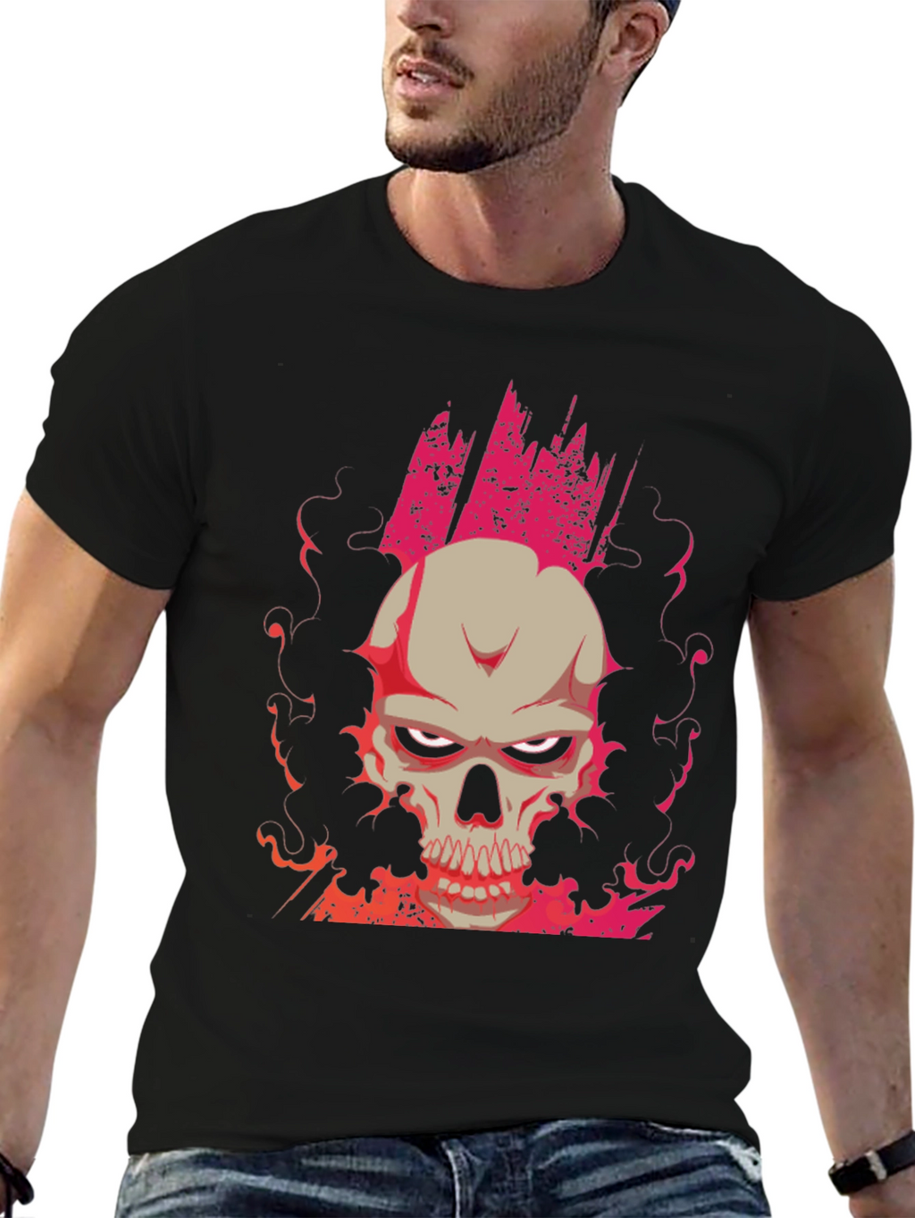 Skull Graphic Print Tee - Mens Black T-Shirt