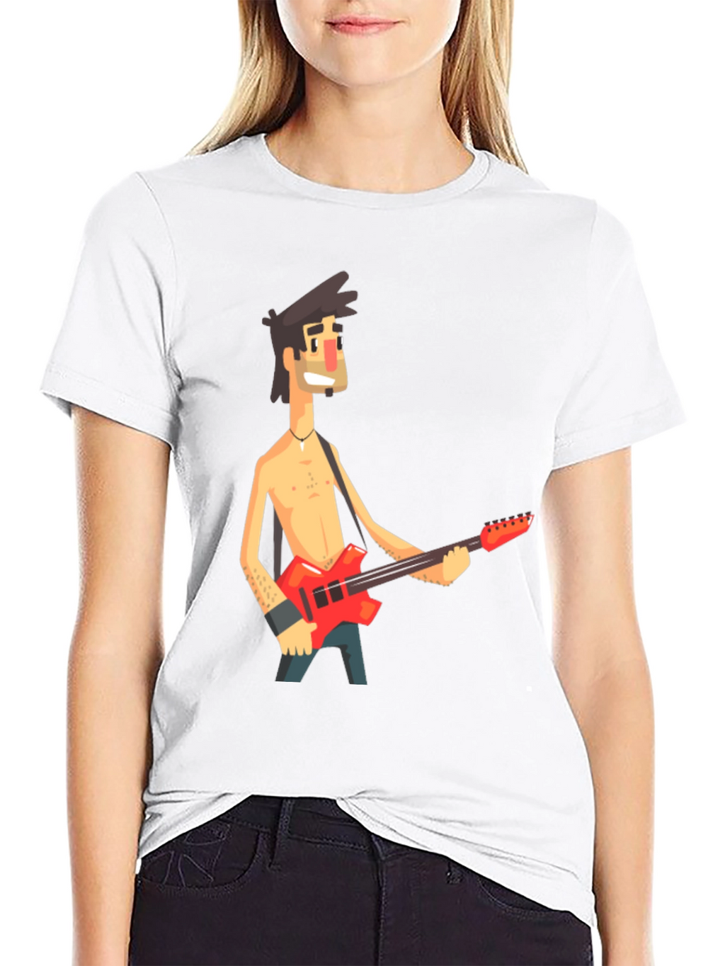 Cartoon Guitar Player Black T-Shirt