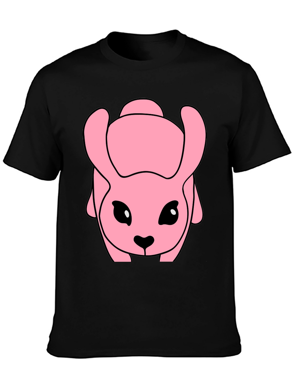 Pink Cartoon Animal Graphic Black T-Shirt