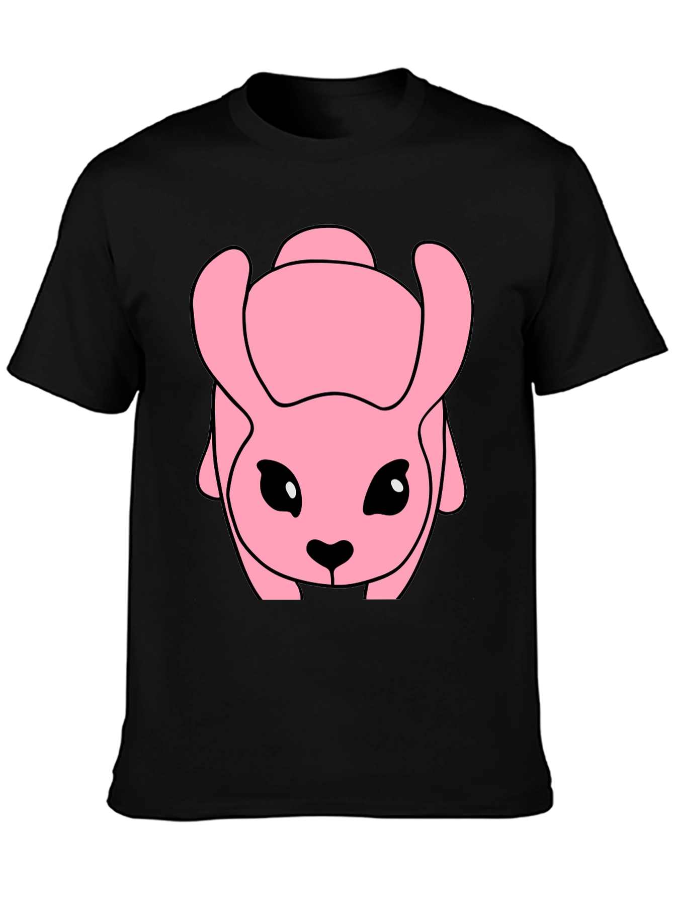 Pink Cartoon Animal Graphic Black T-Shirt