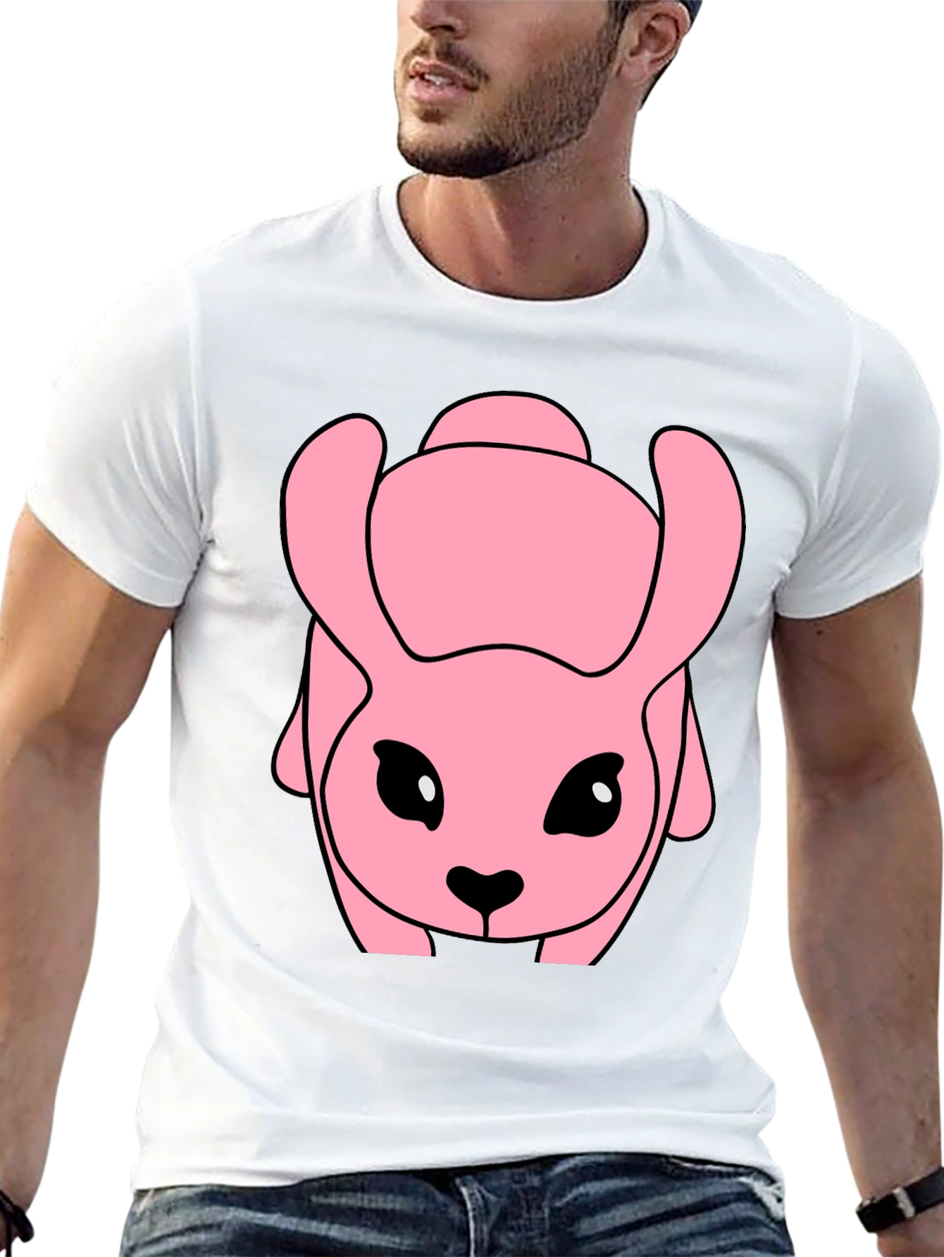 Pink Cartoon Animal Graphic Black T-Shirt