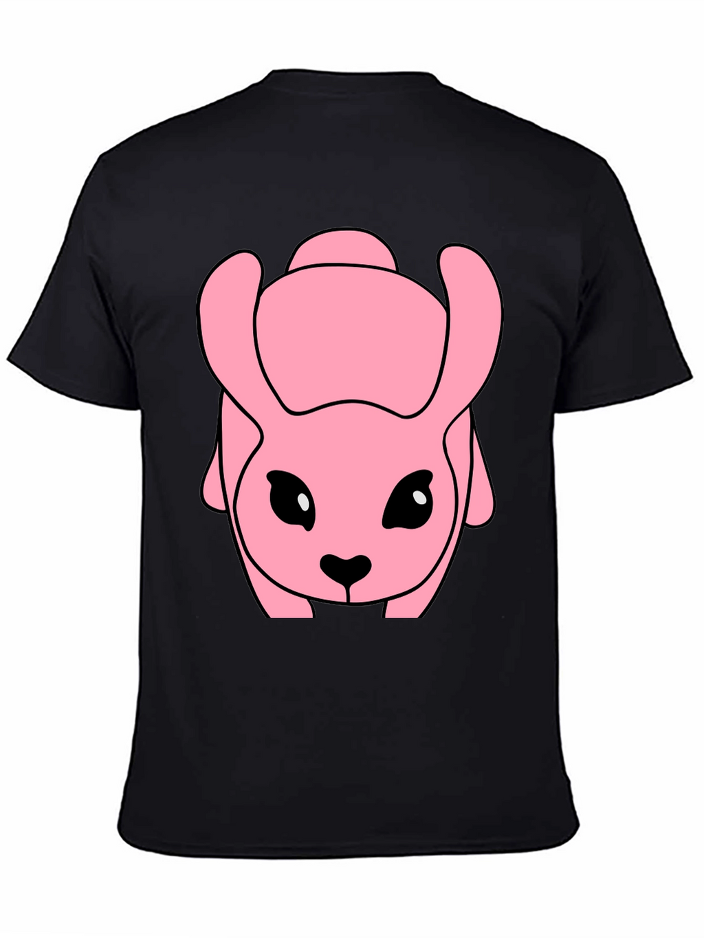 Pink Cartoon Animal Graphic Black T-Shirt