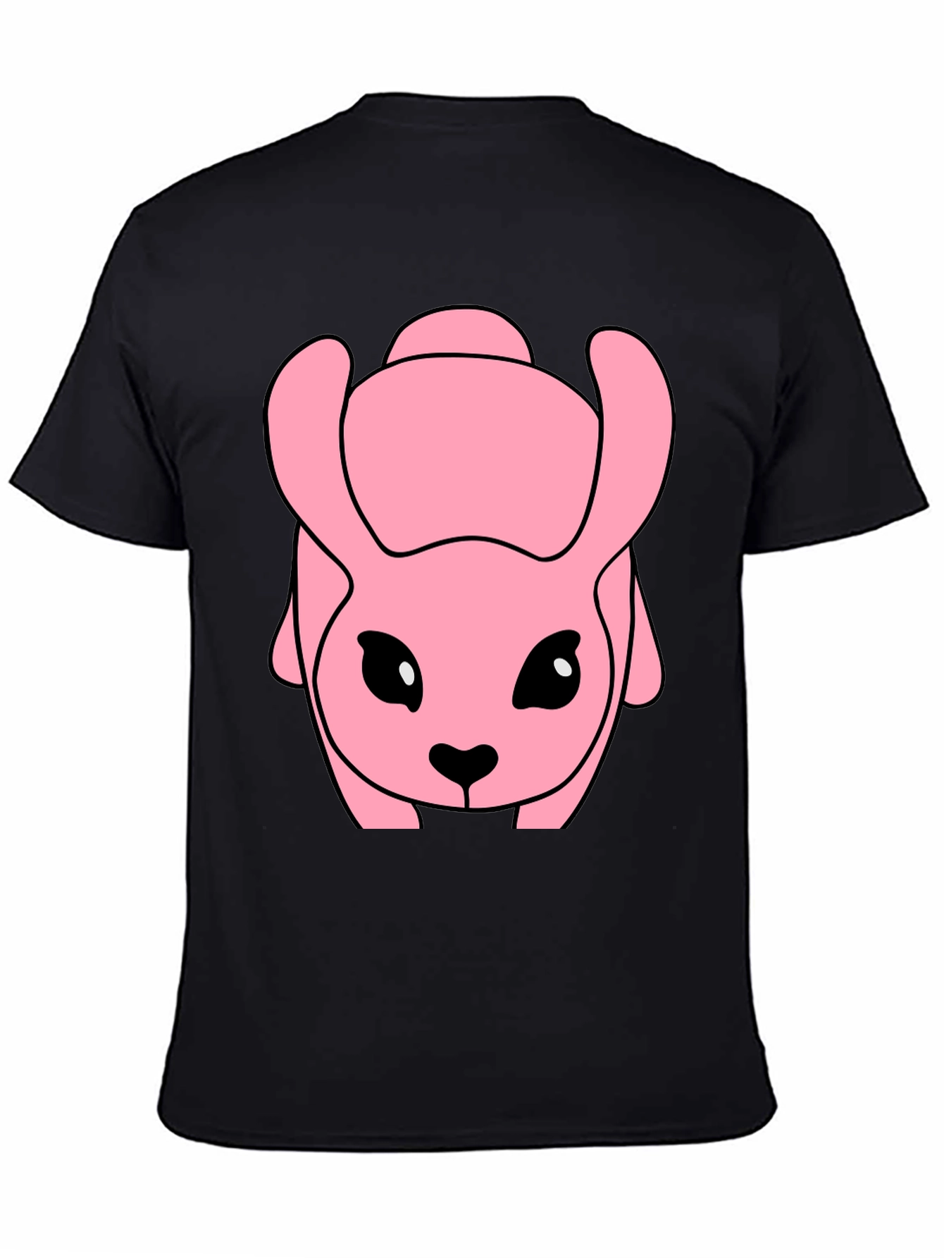 Pink Cartoon Animal Graphic Black T-Shirt