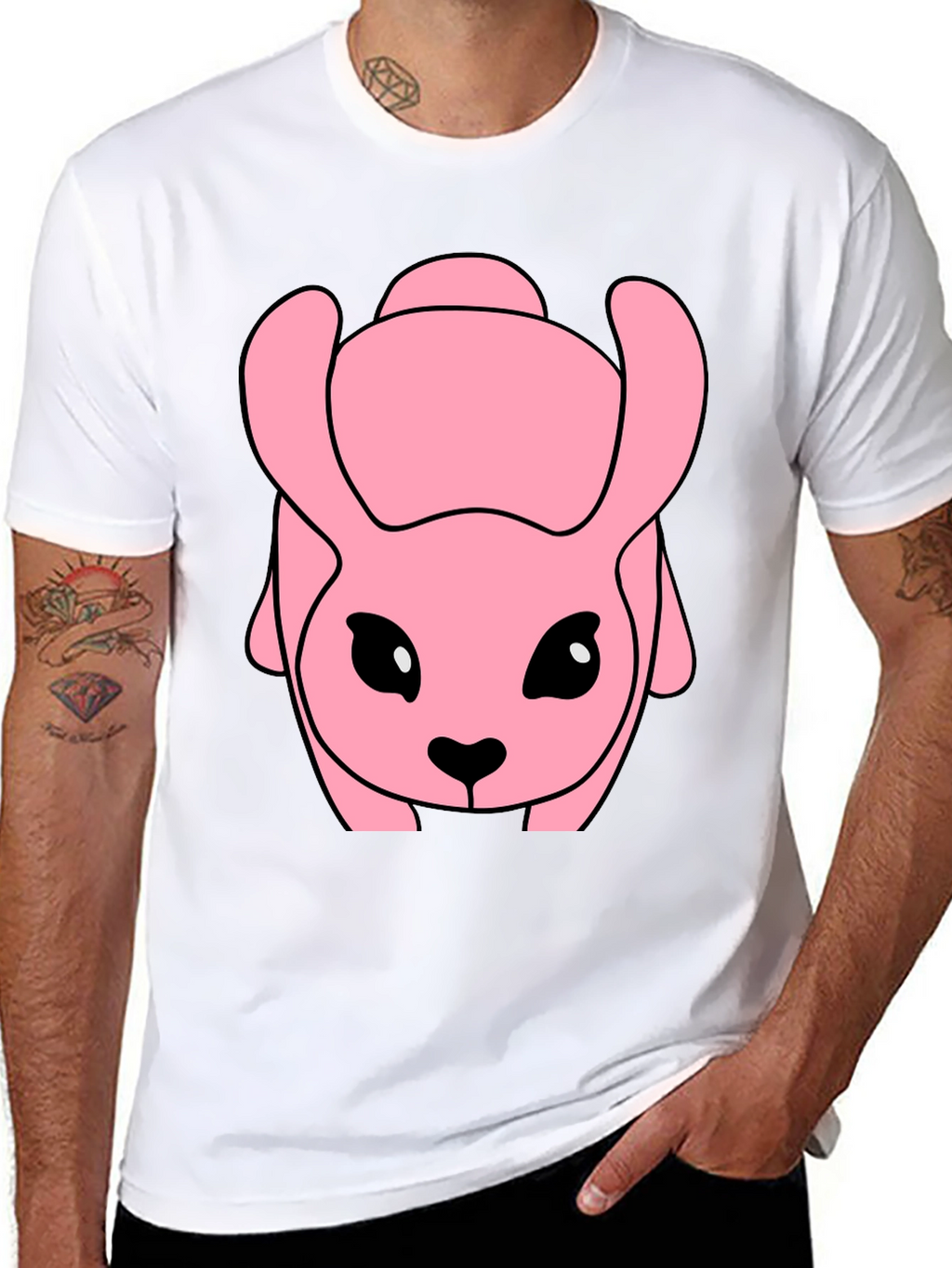 Pink Cartoon Animal Graphic Black T-Shirt