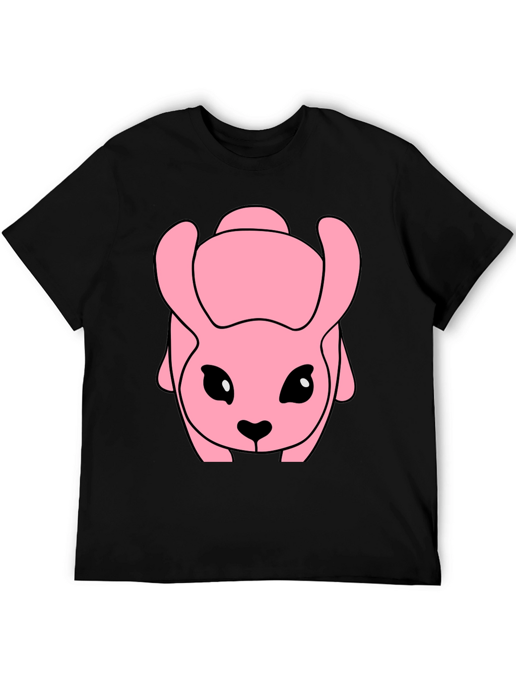 Pink Cartoon Animal Graphic Black T-Shirt
