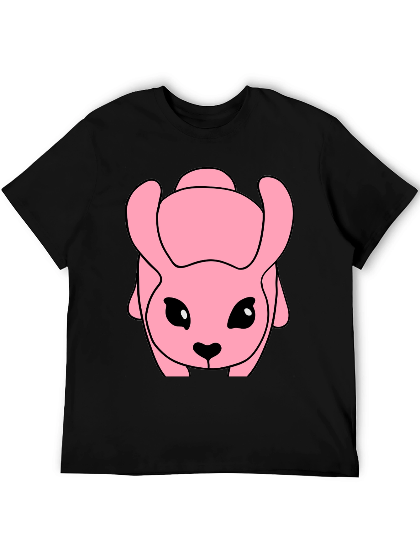 Pink Cartoon Animal Graphic Black T-Shirt