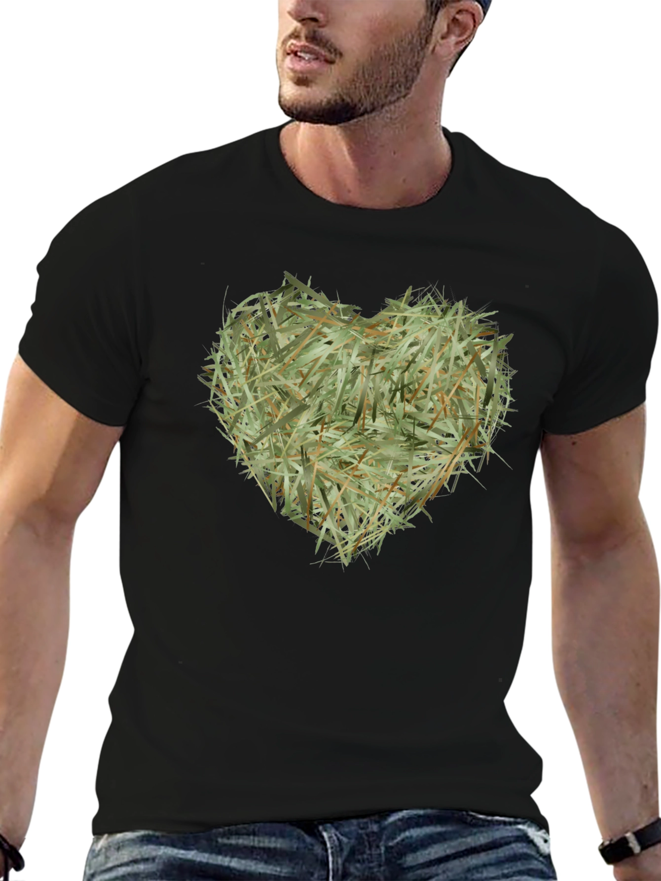 Hay Heart Graphic Tee - Nature Inspired Black T-Shirt