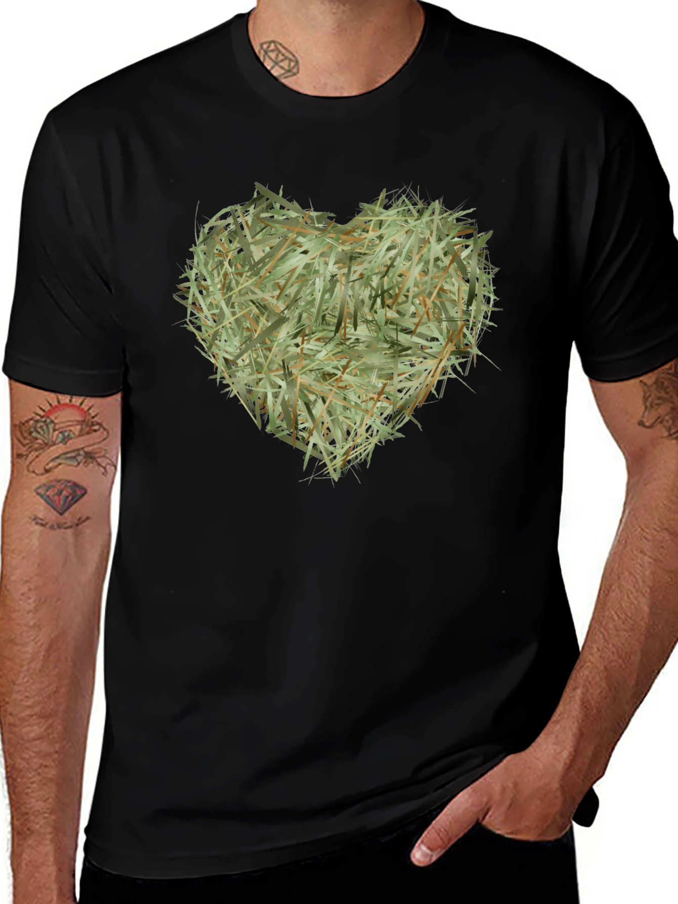 Hay Heart Graphic Tee - Nature Inspired Black T-Shirt