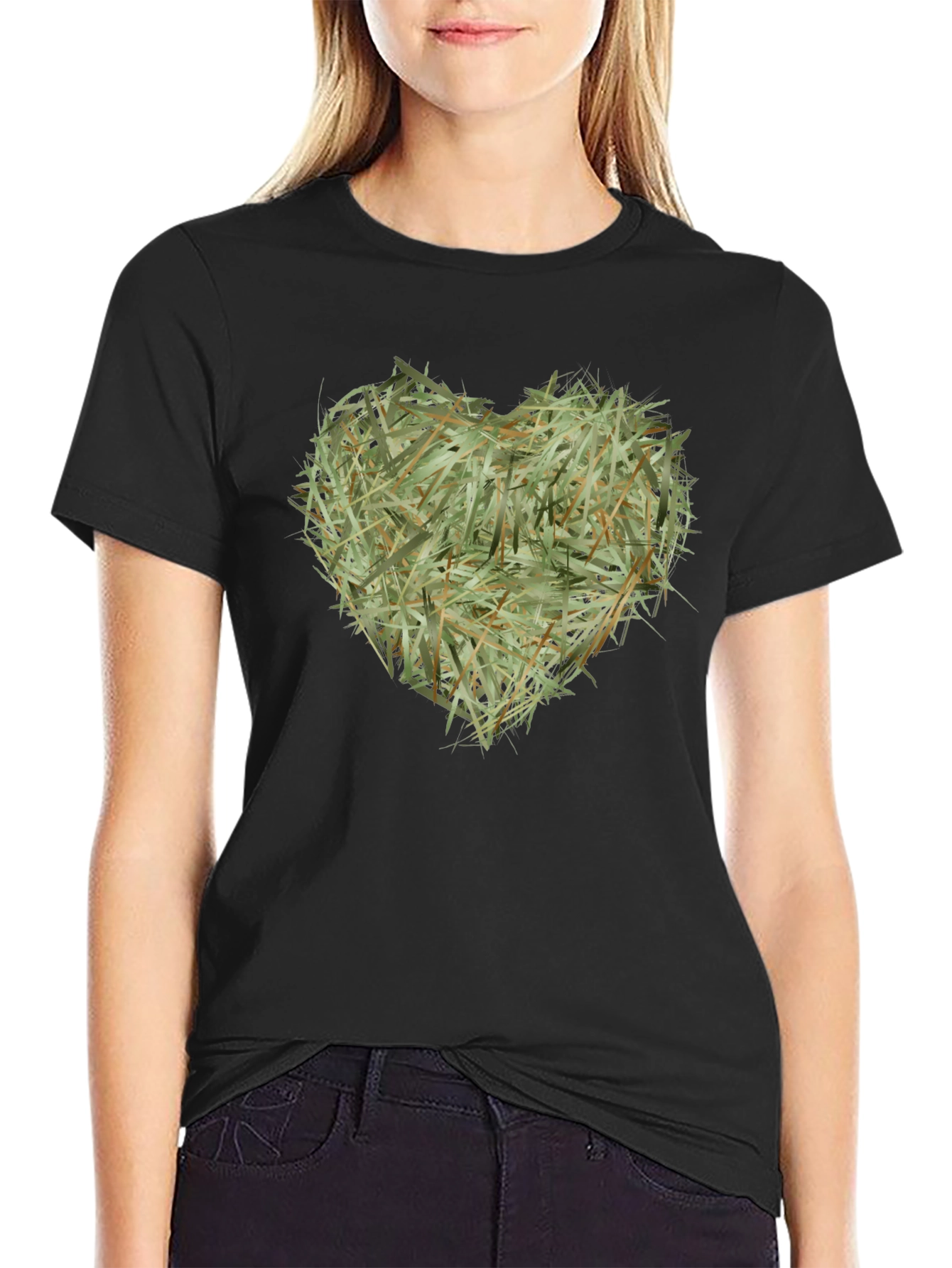Hay Heart Graphic Tee - Nature Inspired Black T-Shirt