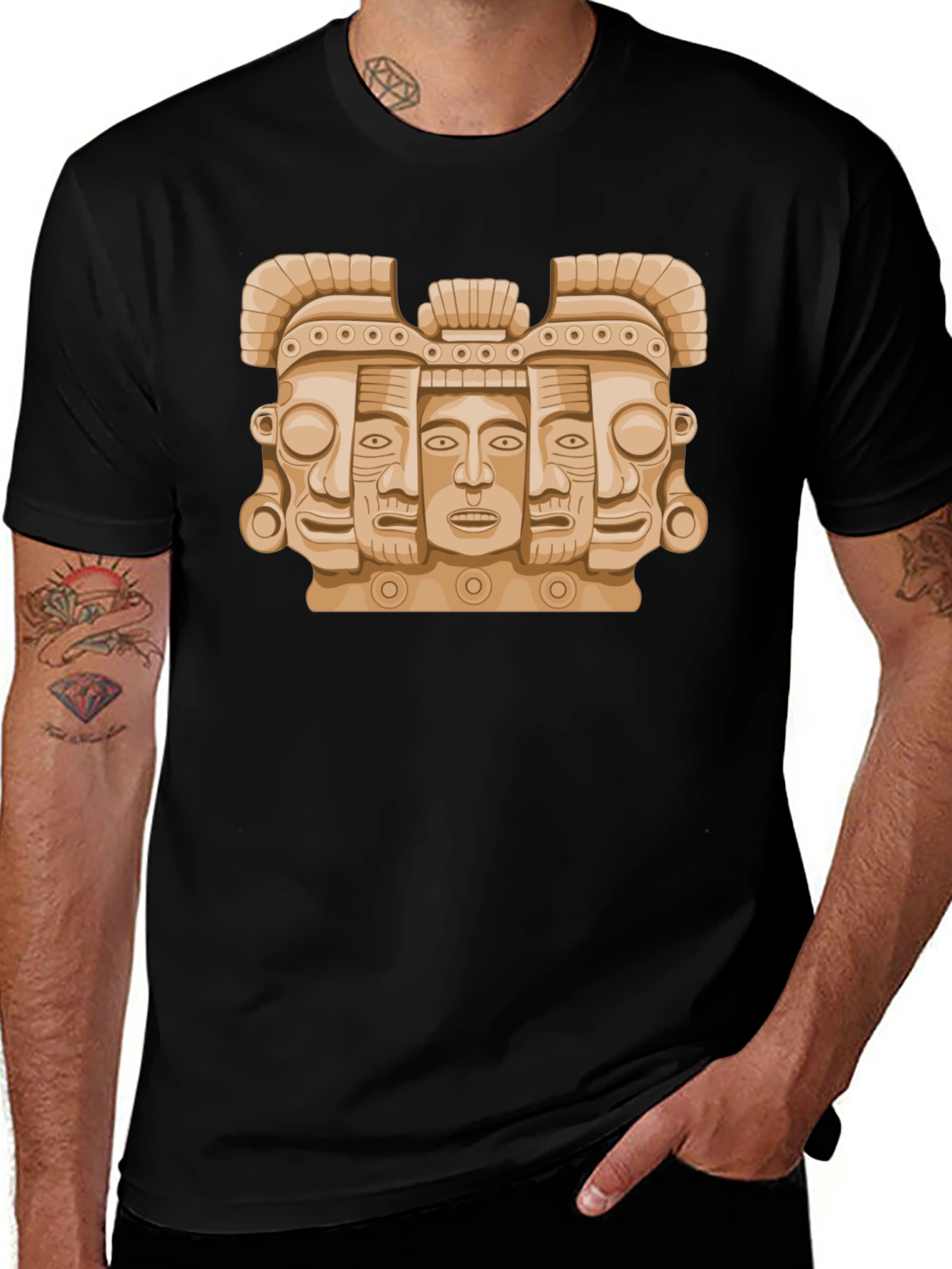 Aztec Art Graphic Tee - Stylish Mens Black T-Shirt