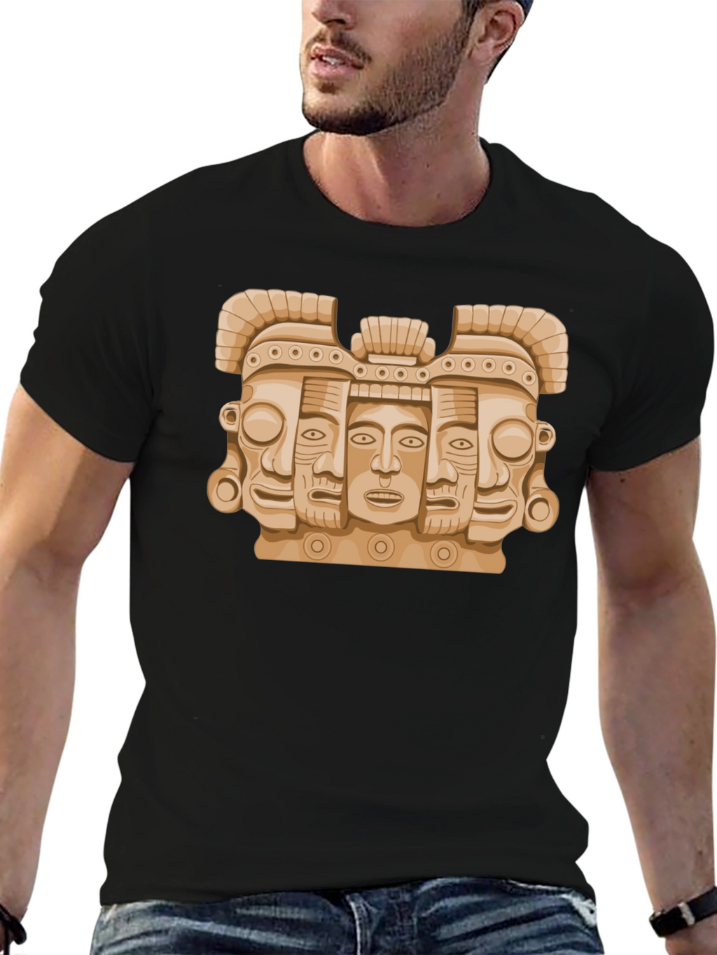 Aztec Art Graphic Tee - Stylish Mens Black T-Shirt