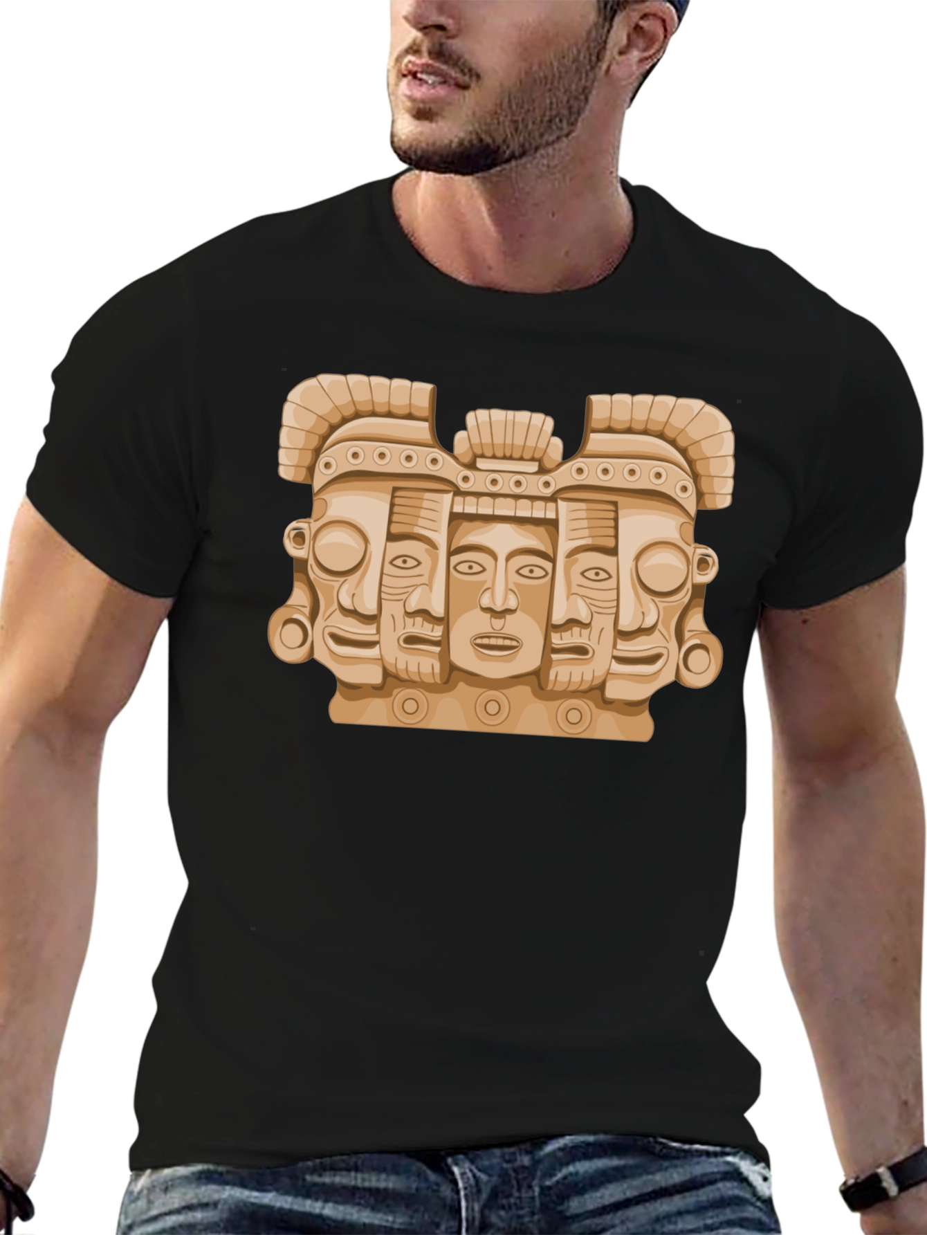 Aztec Art Graphic Tee - Stylish Mens Black T-Shirt