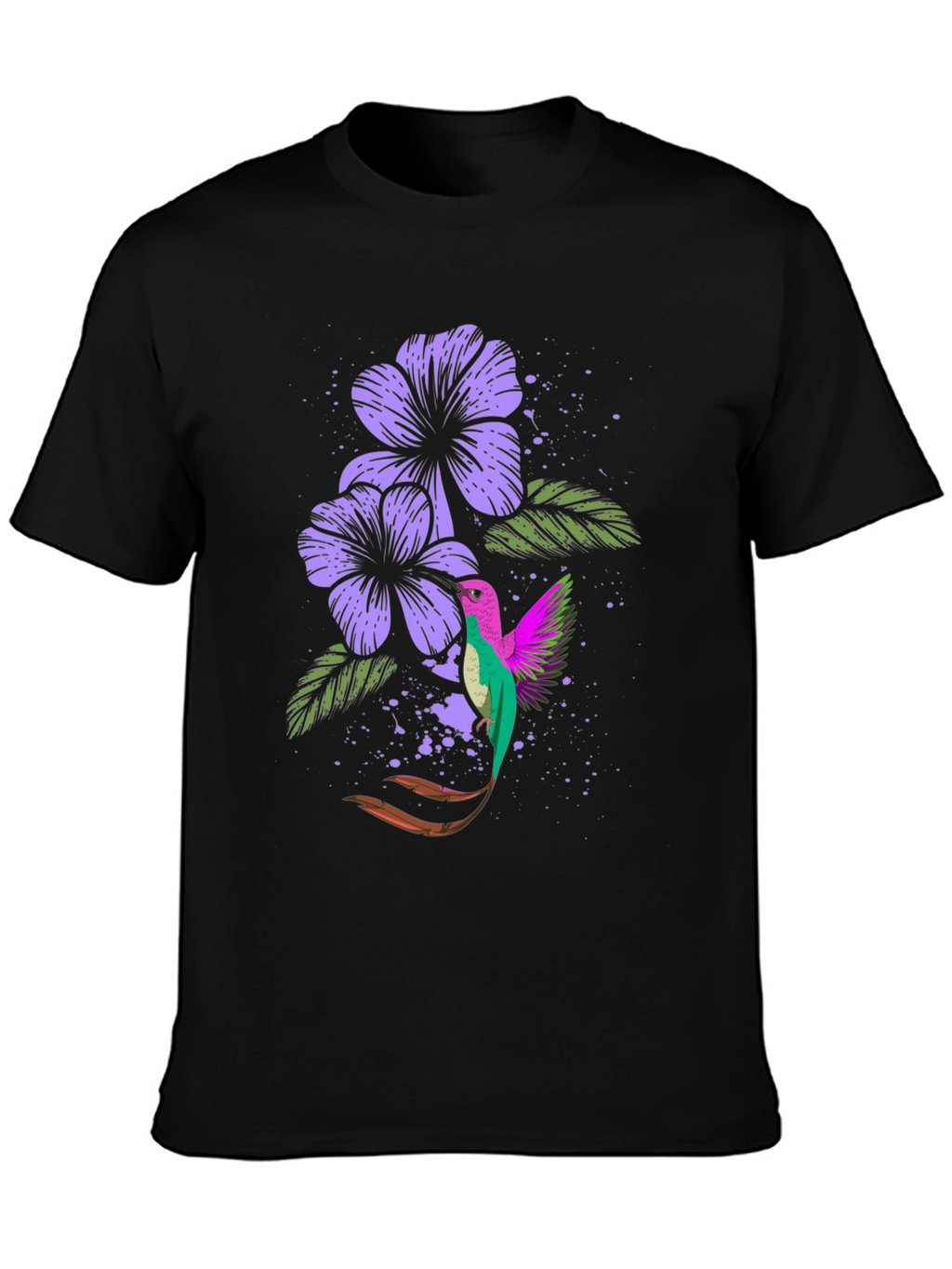 Hummingbird & Floral Graphic Tee - Black