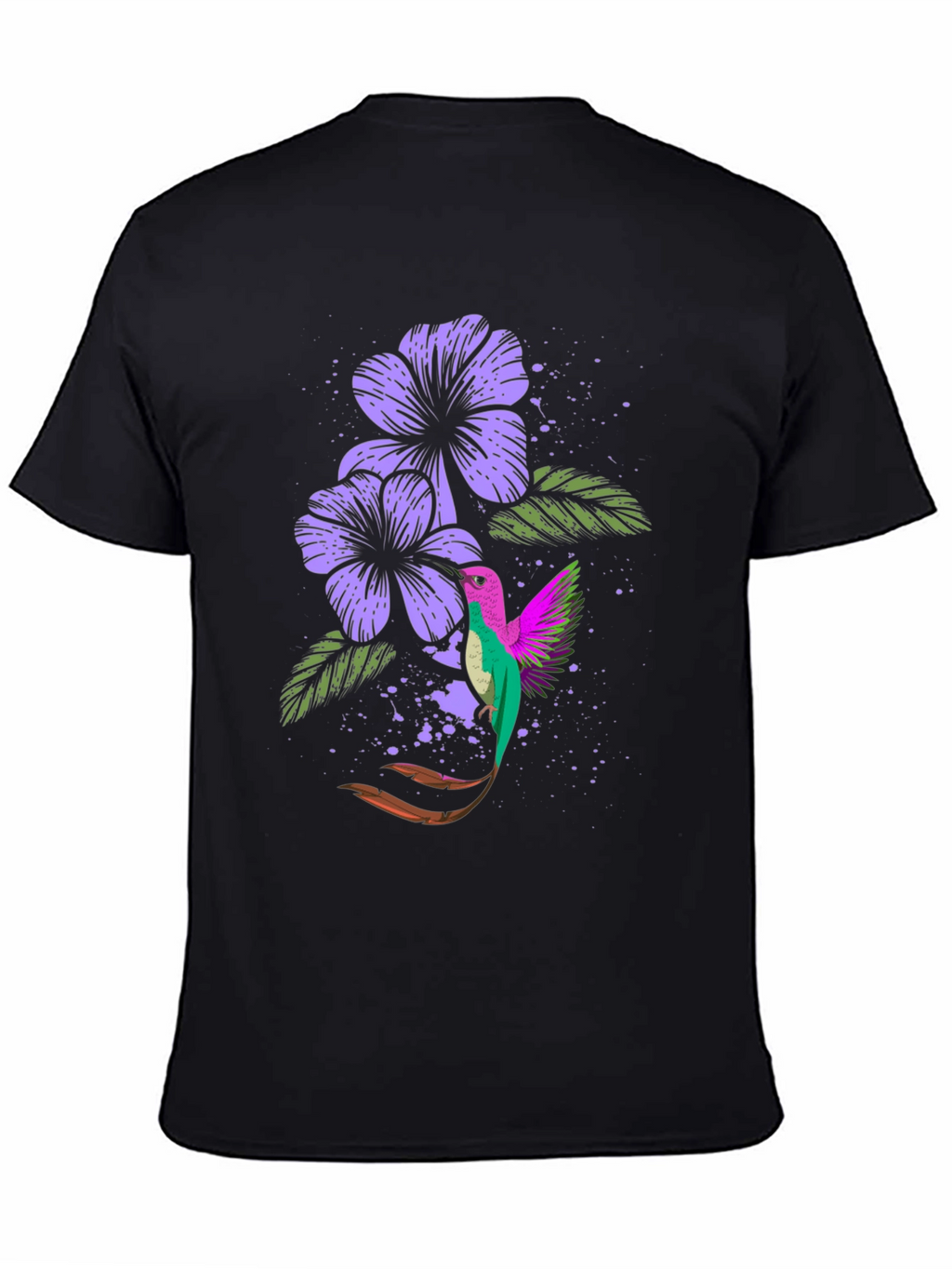 Hummingbird & Floral Graphic Tee - Black