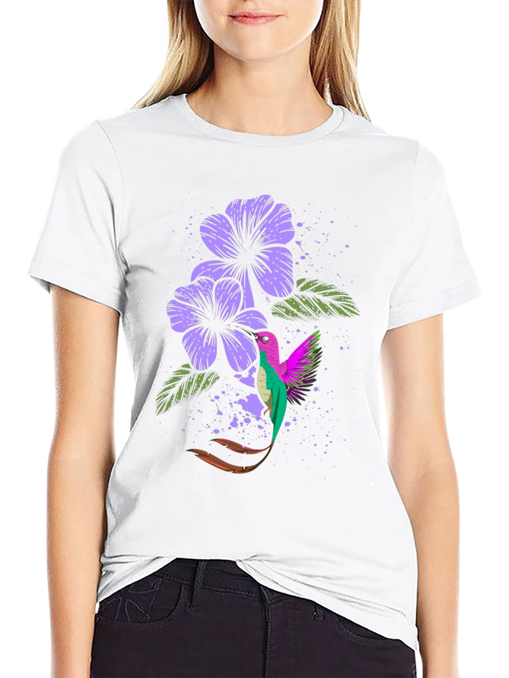 Hummingbird & Floral Graphic Tee - Black