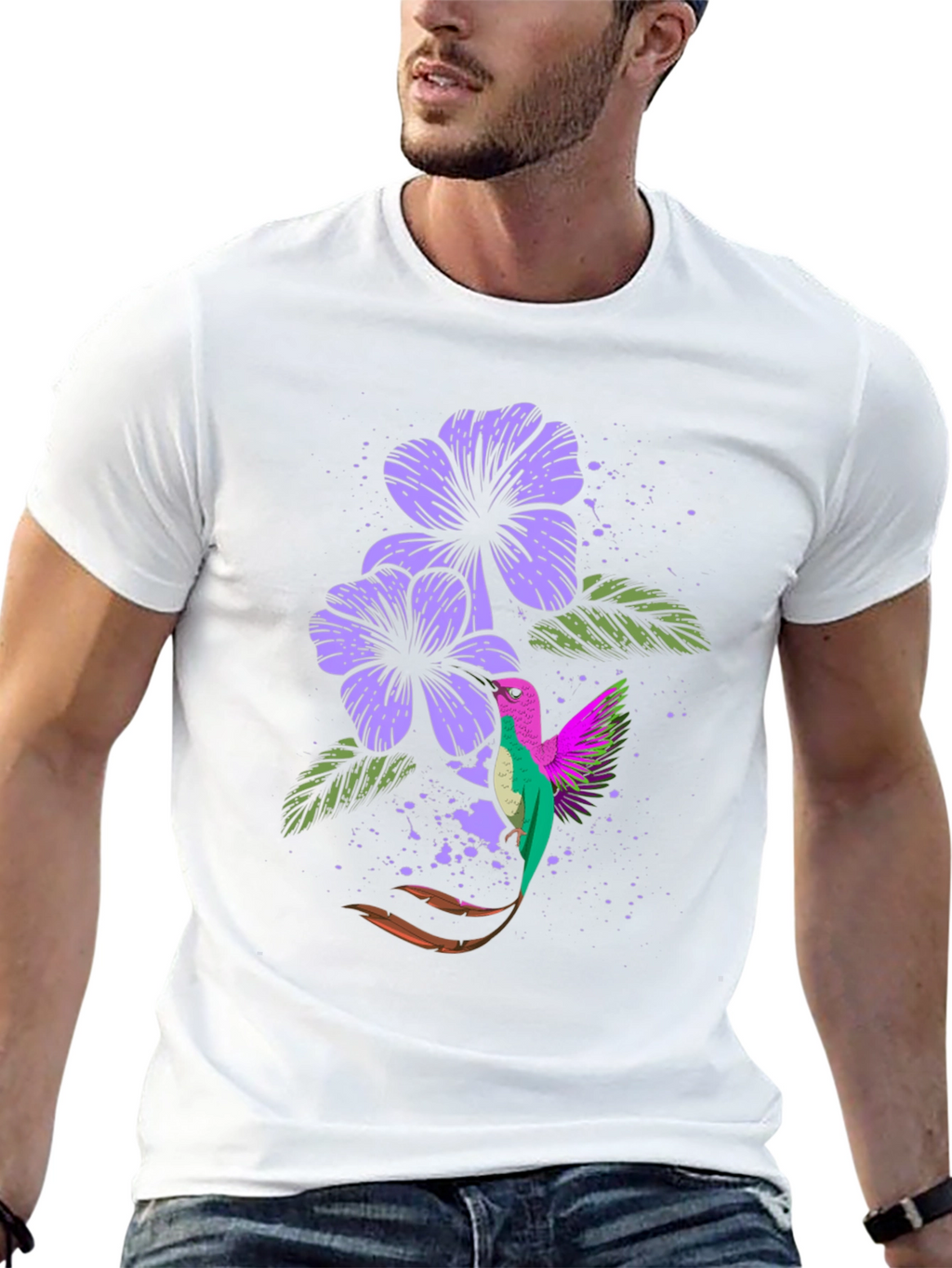 Hummingbird & Floral Graphic Tee - Black