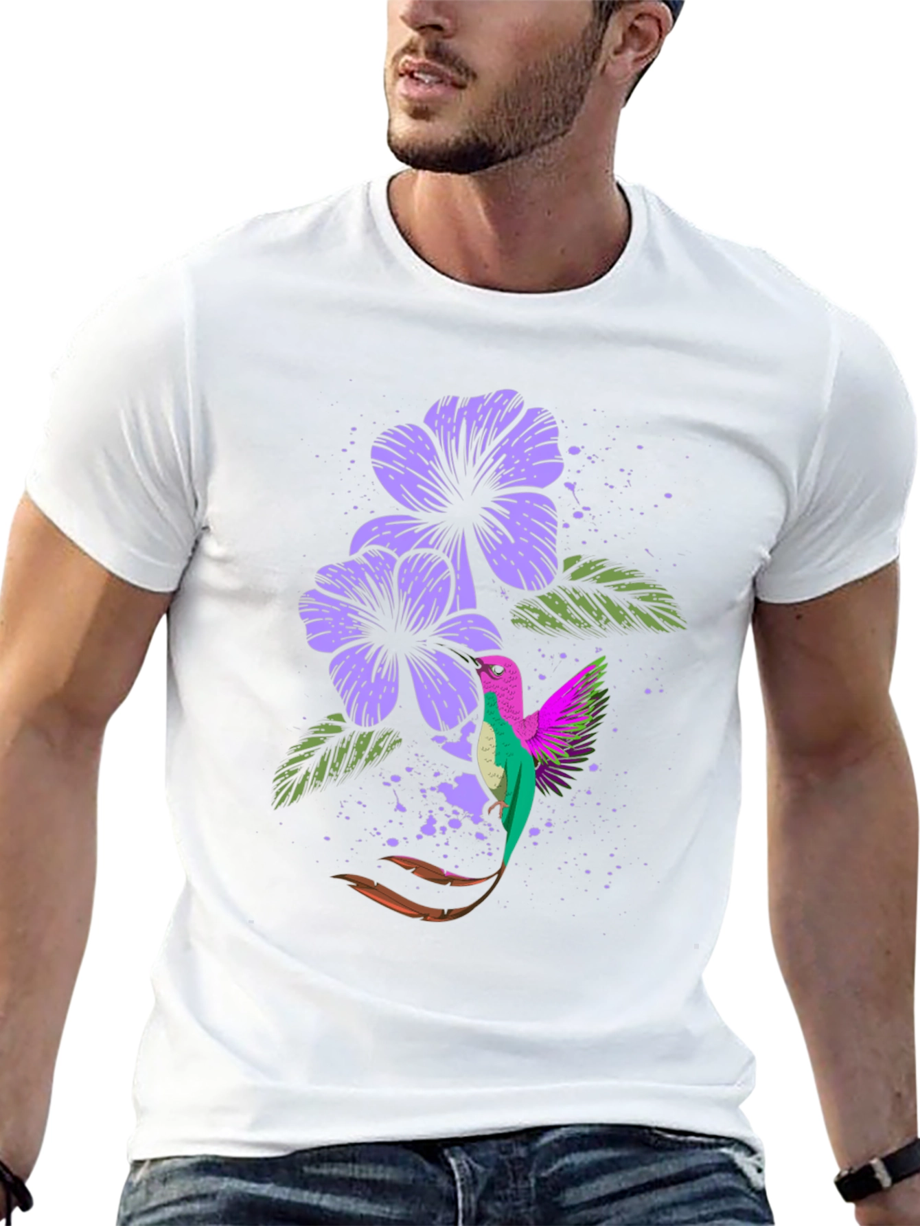 Hummingbird & Floral Graphic Tee - Black