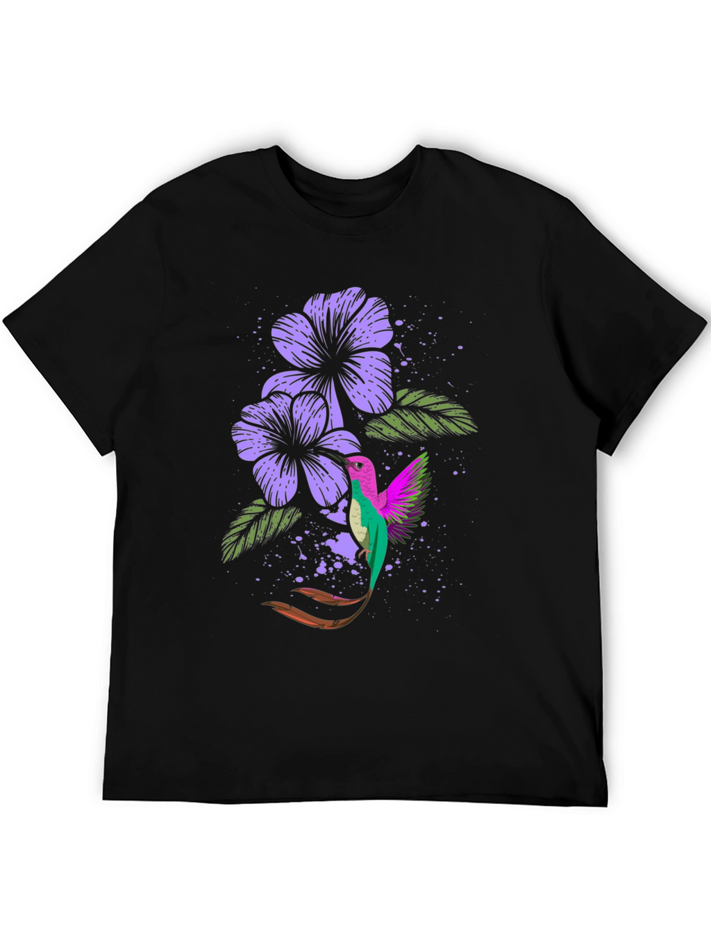 Hummingbird & Floral Graphic Tee - Black