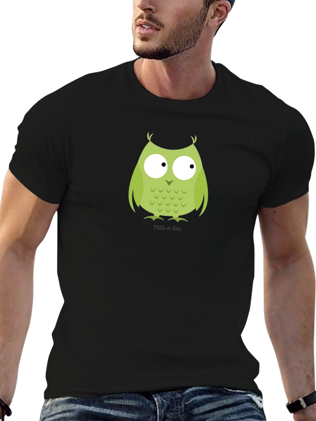 Cute Owl Graphic Tee - Peek-A-Boo Design
