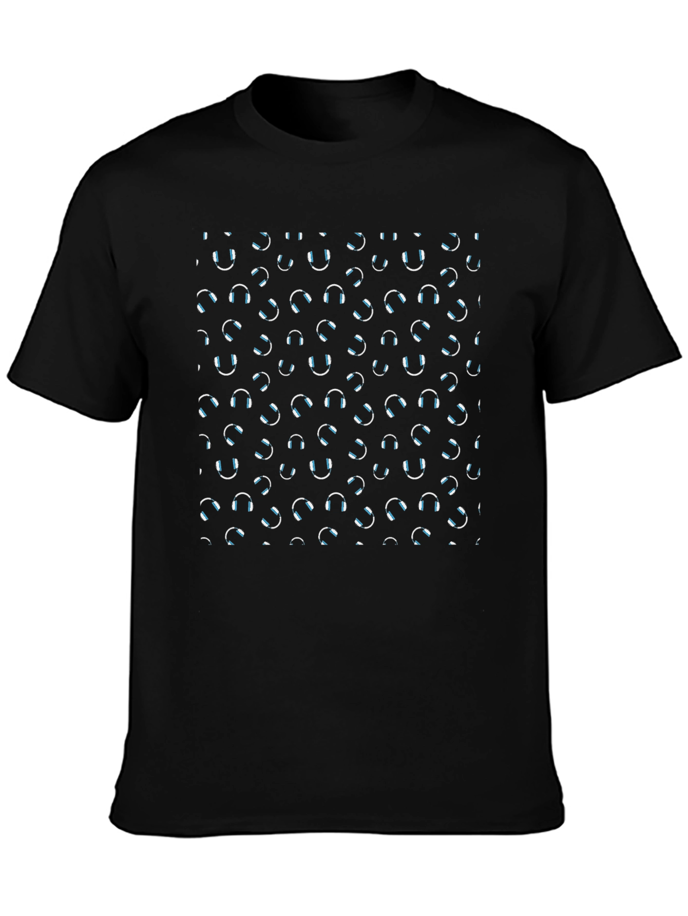 Headphone Pattern Black T-Shirt - Music Lovers Tee