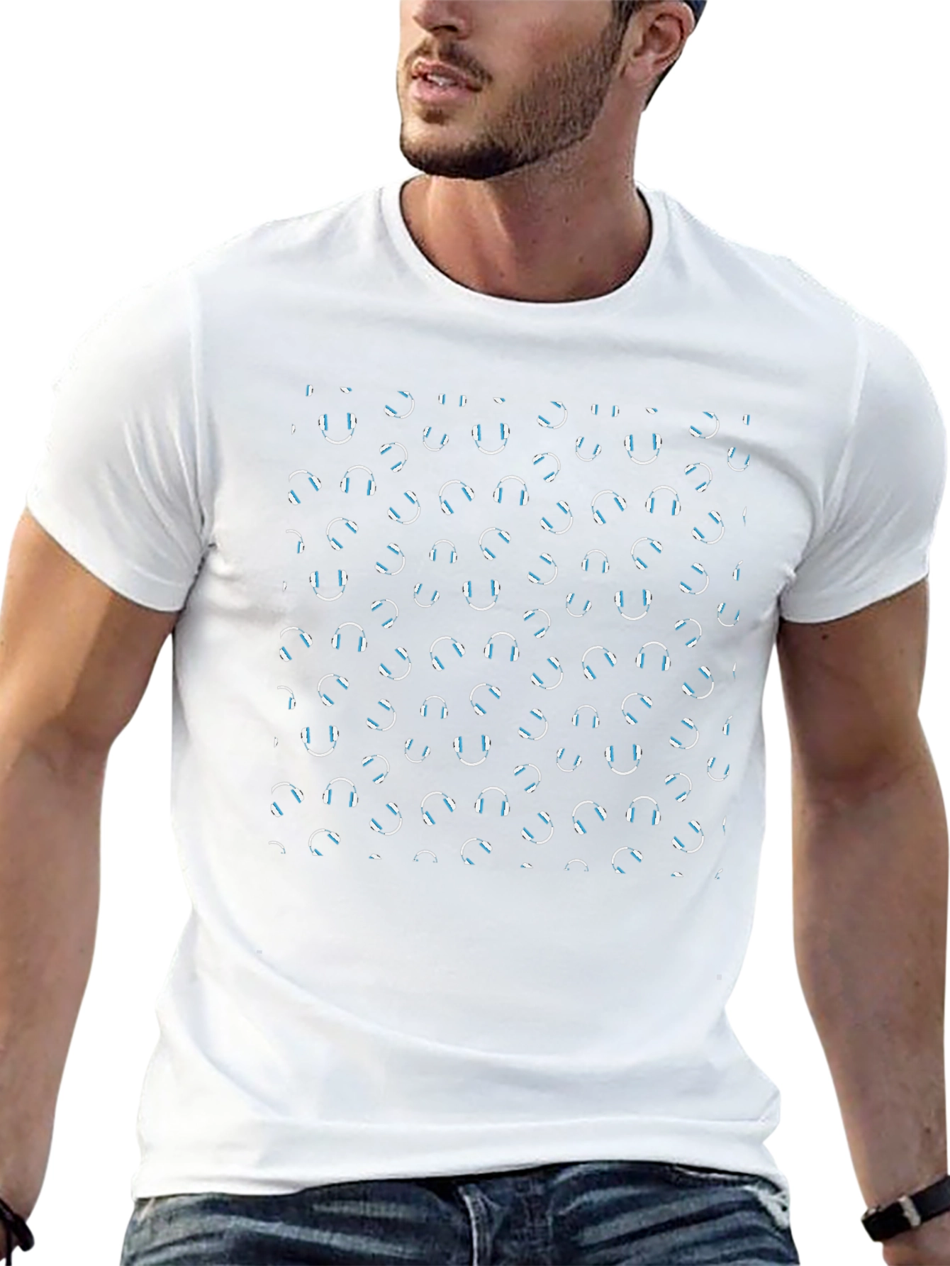 Headphone Pattern Black T-Shirt - Music Lovers Tee