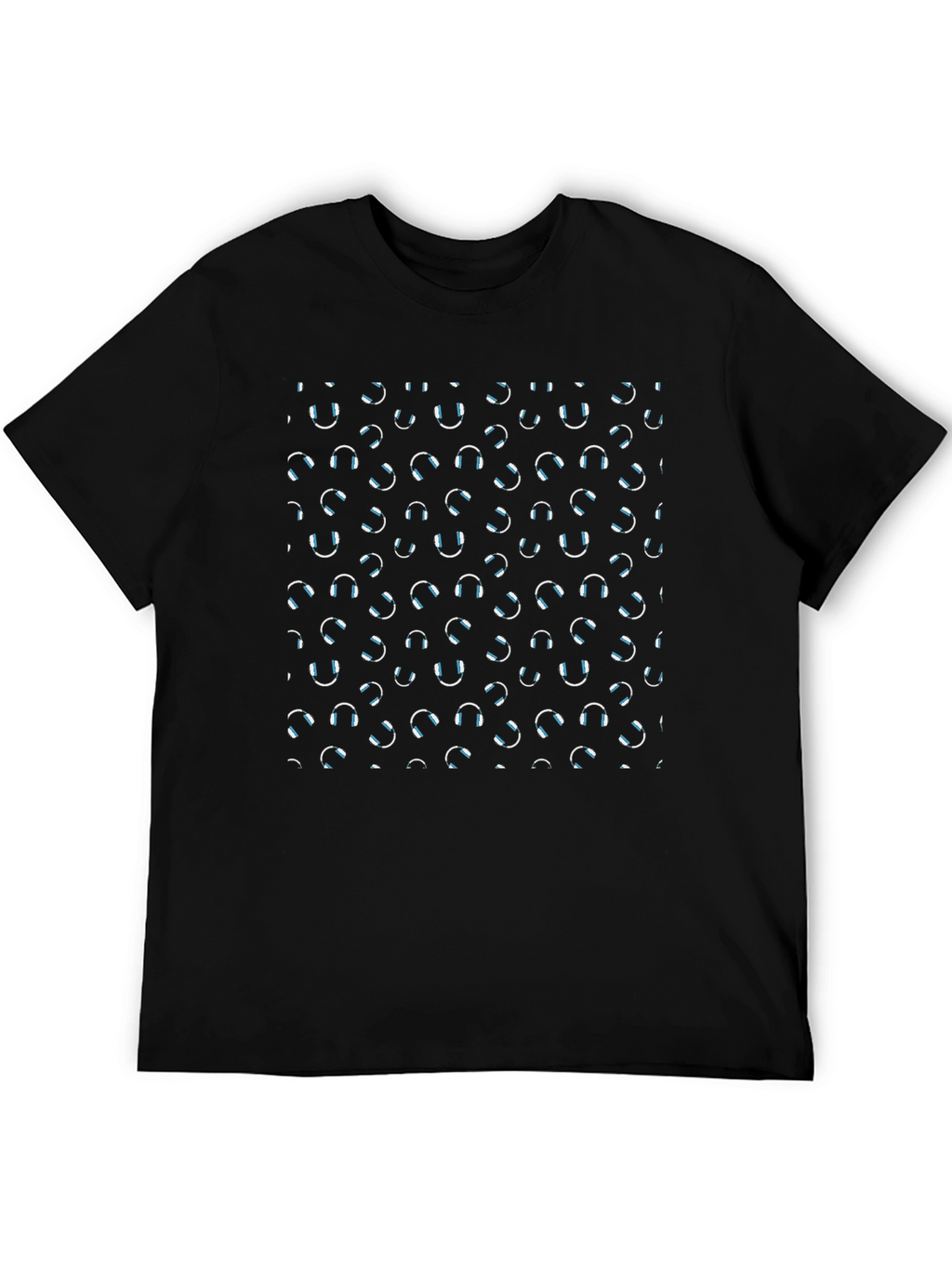 Headphone Pattern Black T-Shirt - Music Lovers Tee