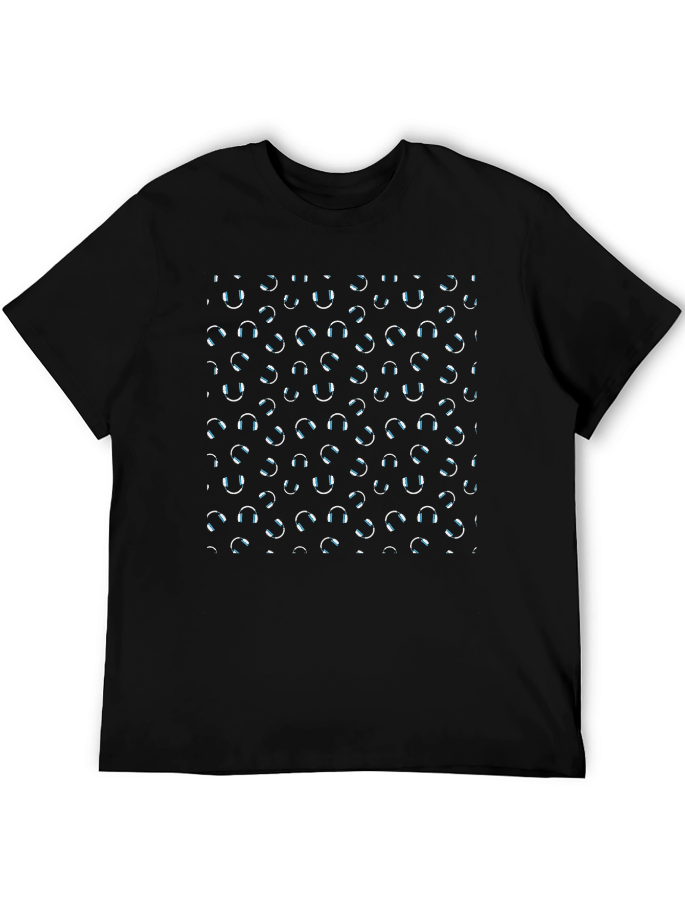 Headphone Pattern Black T-Shirt - Music Lovers Tee