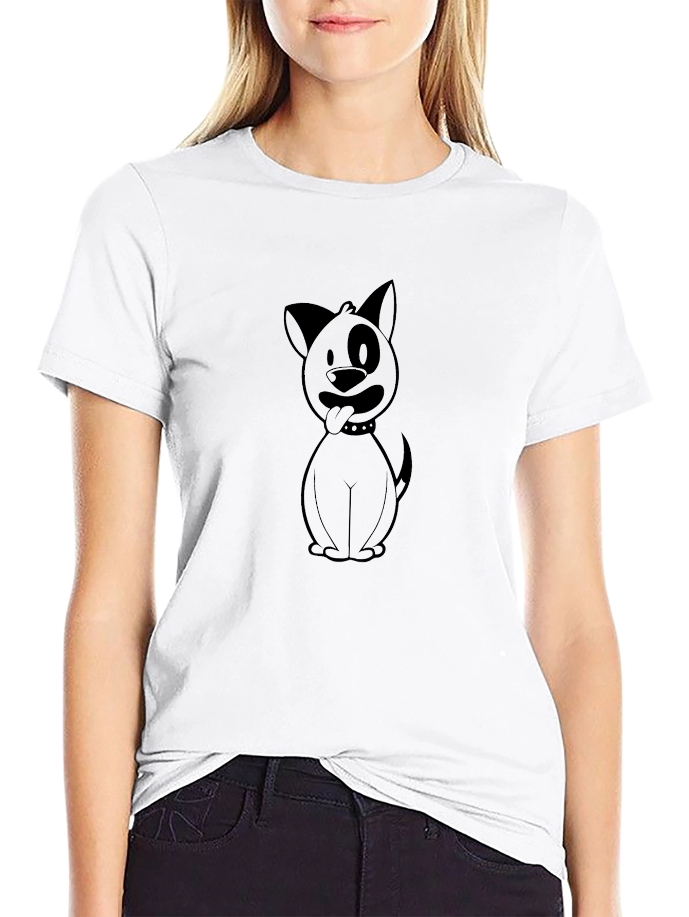 Cartoon Dog Graphic Print Black T-Shirt