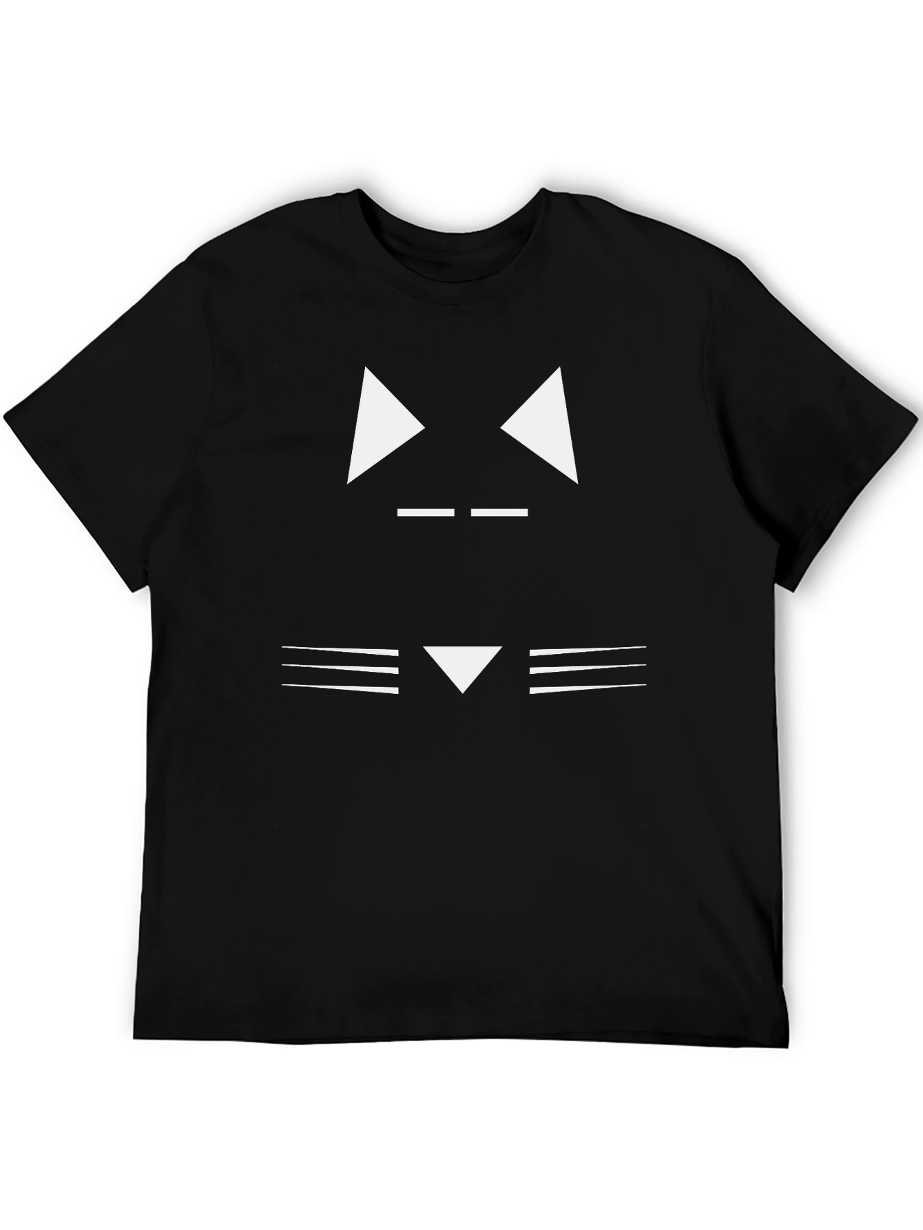 Minimalist Cat Face Graphic Tee - Black Cotton Shirt