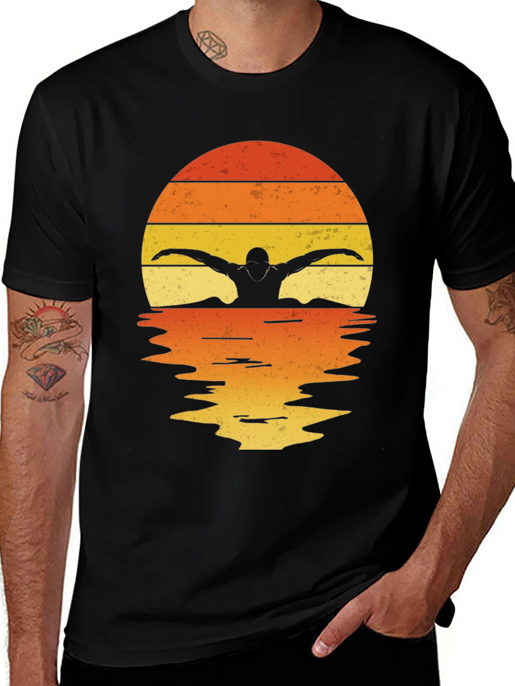 Swimmer Silhouette Sunset T-Shirt
