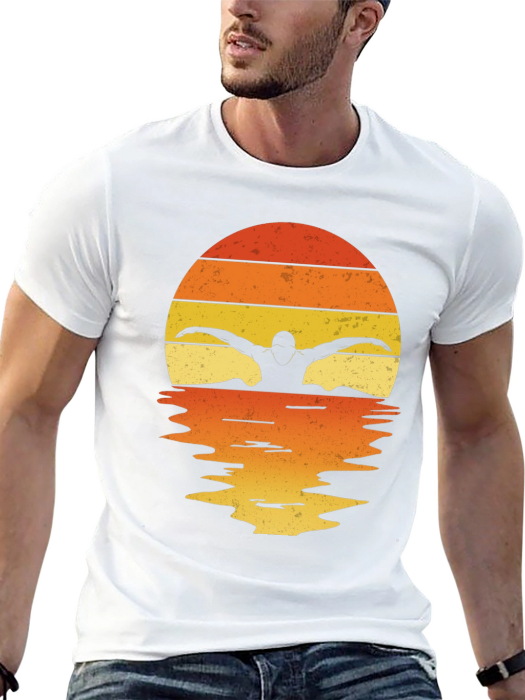 Swimmer Silhouette Sunset T-Shirt