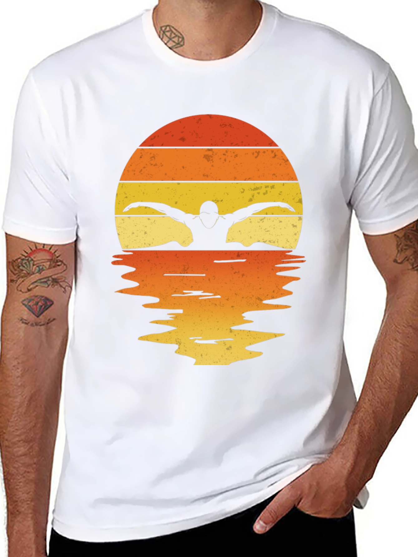 Swimmer Silhouette Sunset T-Shirt