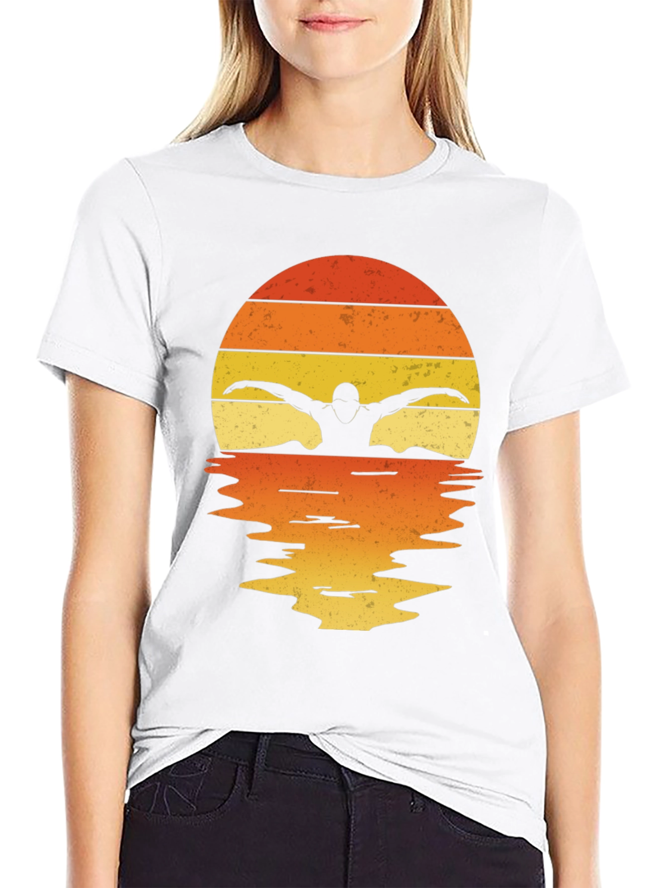 Swimmer Silhouette Sunset T-Shirt