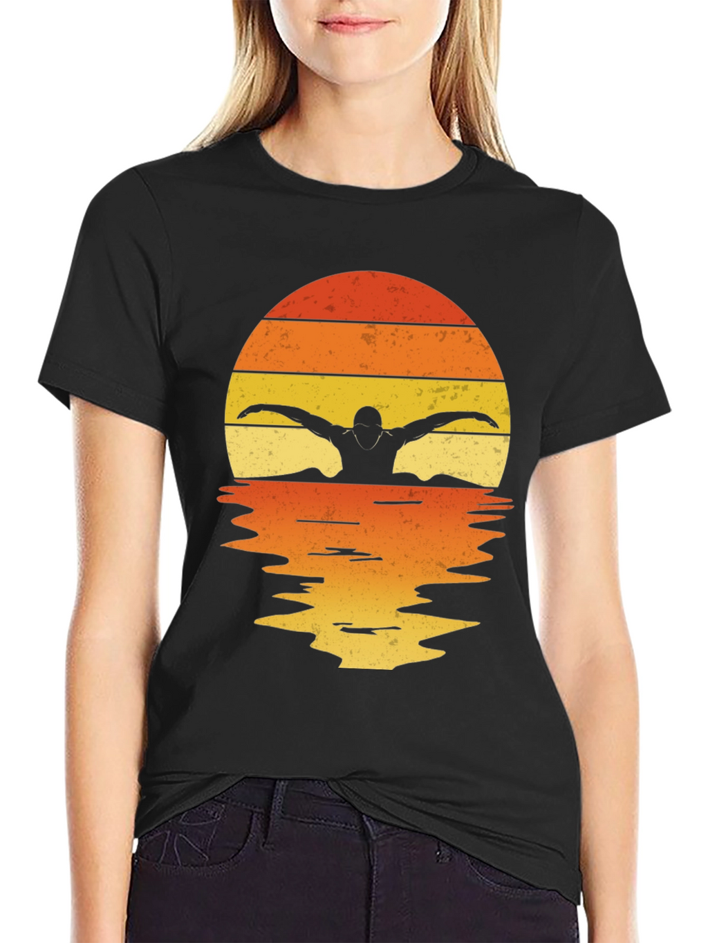 Swimmer Silhouette Sunset T-Shirt