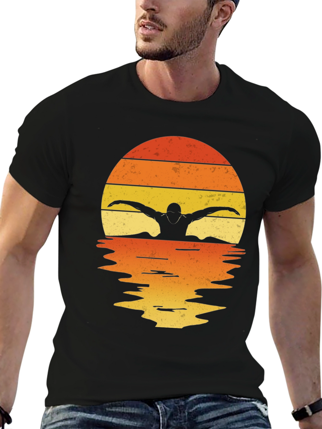 Swimmer Silhouette Sunset T-Shirt