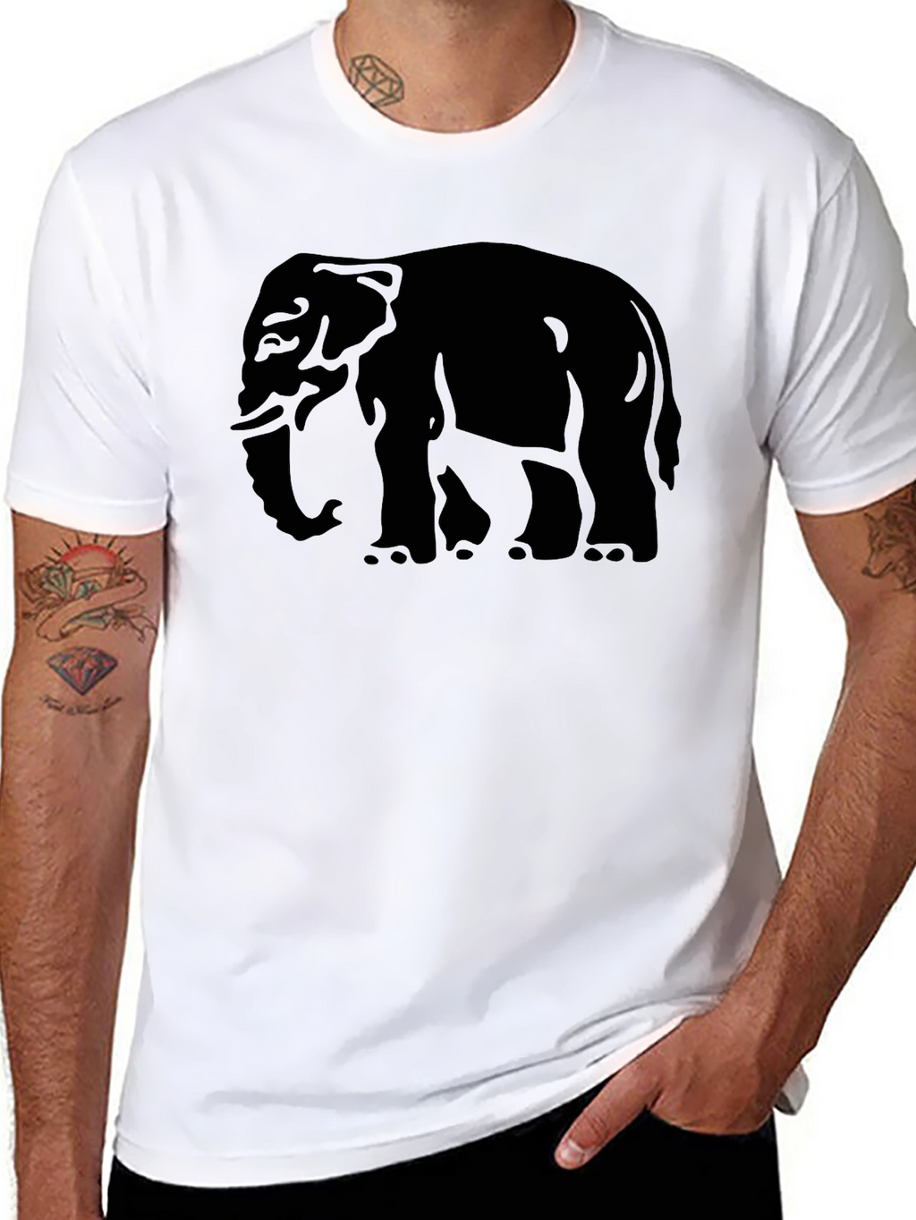 Elephant Graphic Tee - Mens Black Cotton T-Shirt