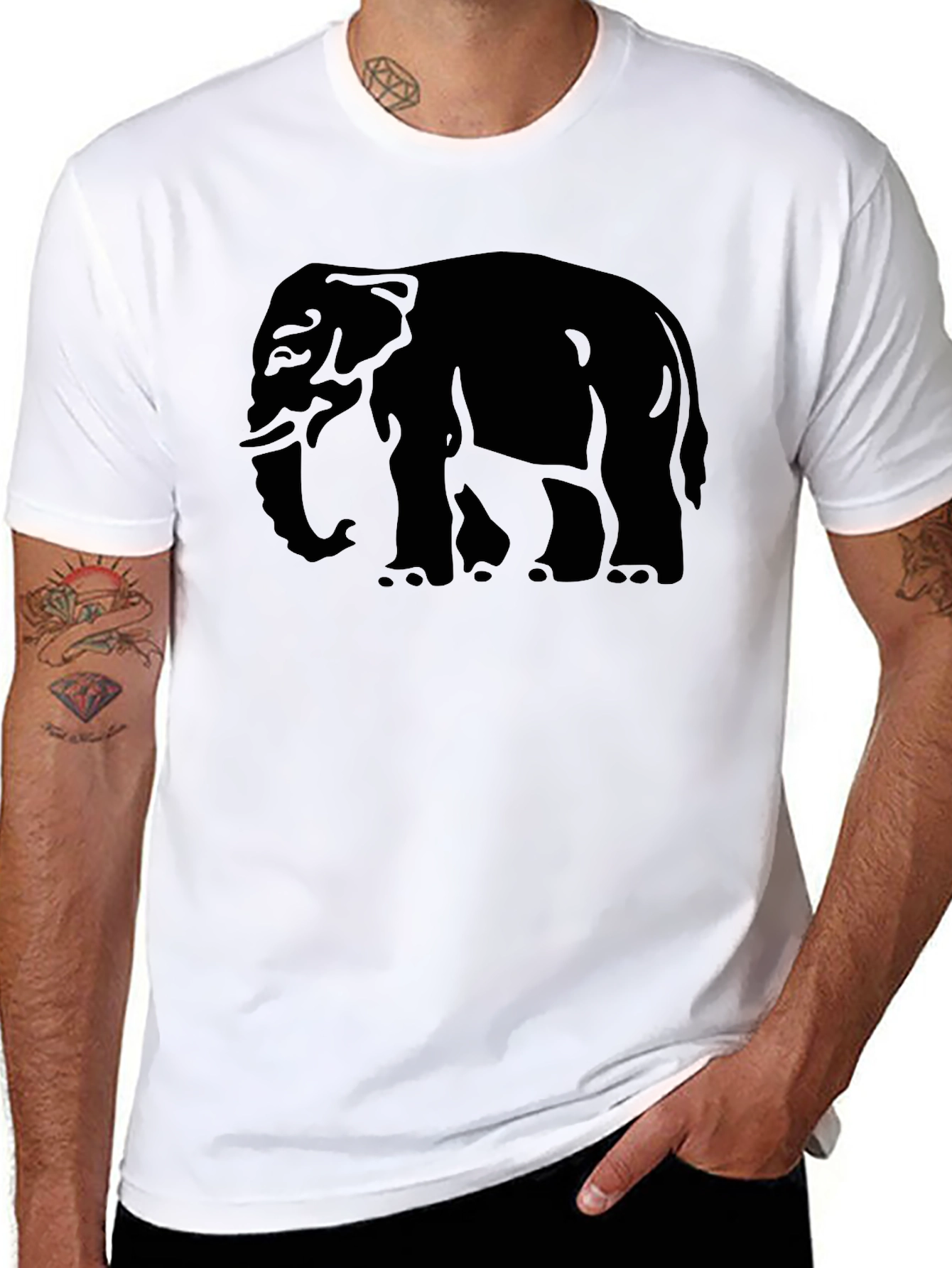 Elephant Graphic Tee - Mens Black Cotton T-Shirt