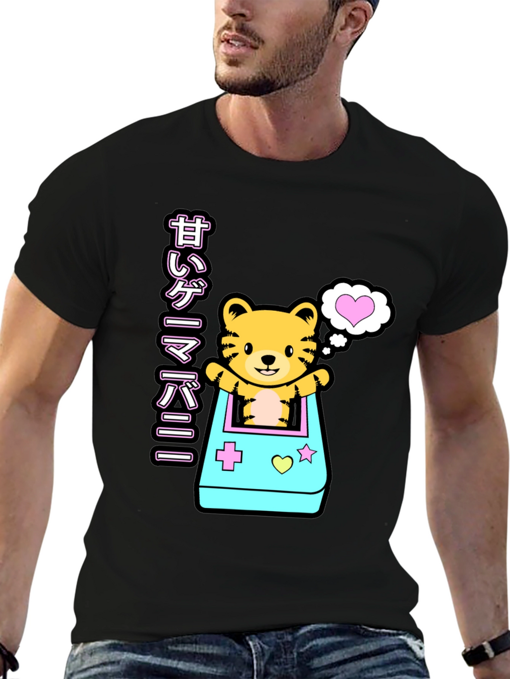 Kawaii Game Tiger Black T-Shirt