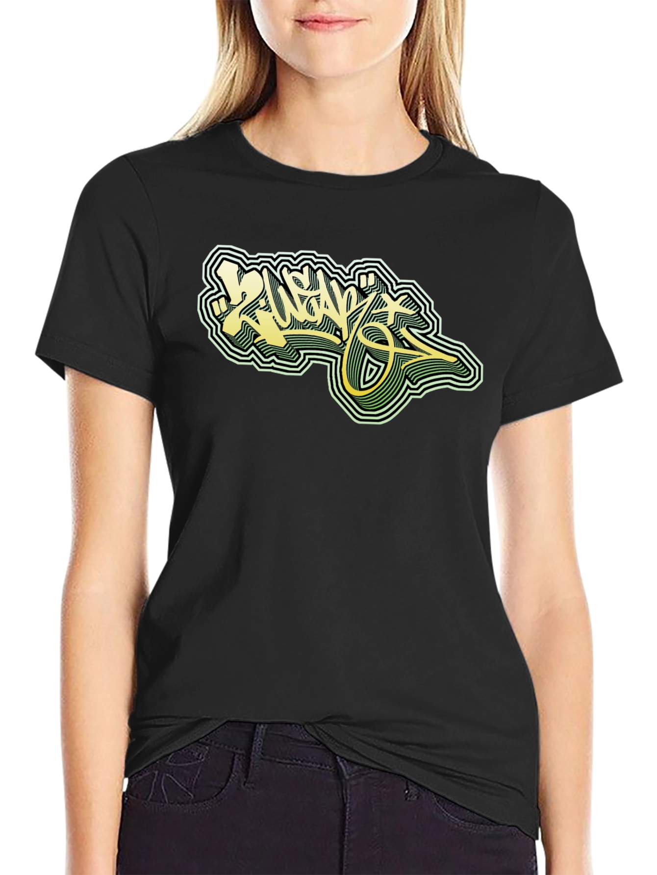 Cool Graphic Tee - Black T-Shirt with Graffiti Design