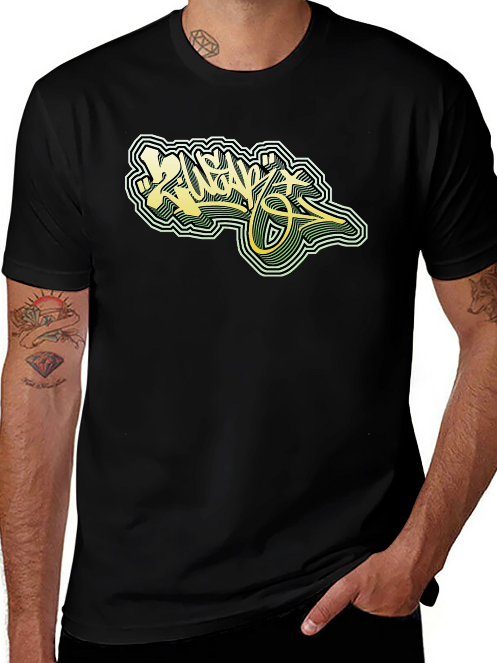Cool Graphic Tee - Black T-Shirt with Graffiti Design